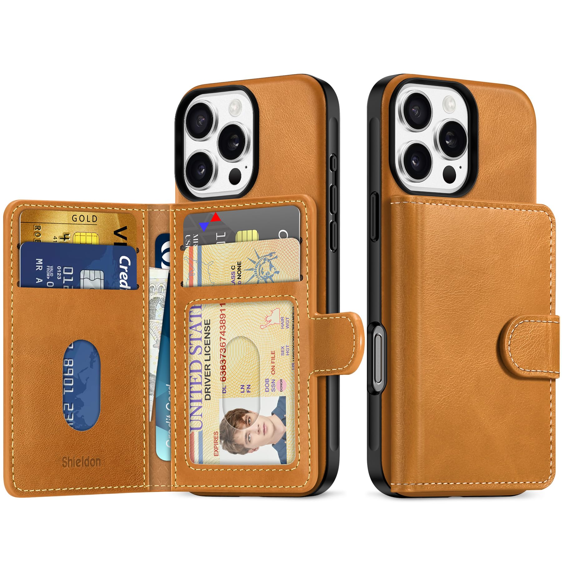 SHIELDON iPhone16Pro 対応 財布型ケース 本革レザー ウォレット付き 分離不可 6枚カード収納 [RFIDブロッキング] 背面保護 あいふぉん16 プロ 用カバー 滑り止め 指紋防止 携帯便利 アイホン16 Pro 対応 スマホケース
