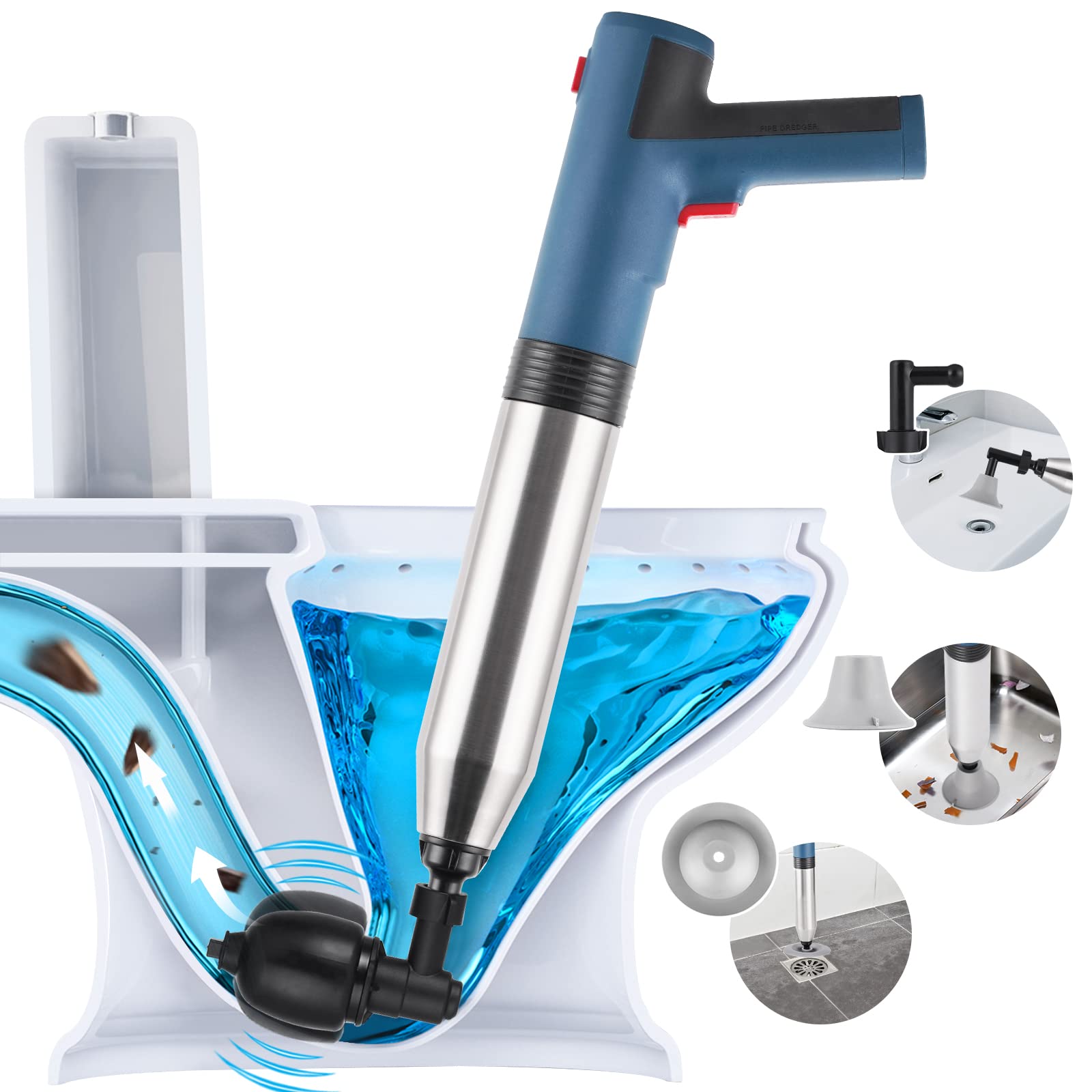 BAOSHISHAN 電動式トイレつまり解消道具 充電式パイプクリーナー 詰まり解消ツール トイレクリーナー バッテリー内蔵 加圧式真空式詰まり除去 3種類のヘッド付き 洋式トイレ/和式トイレ/洗面台/流し台強力 家庭用 水道屋さん業務用
