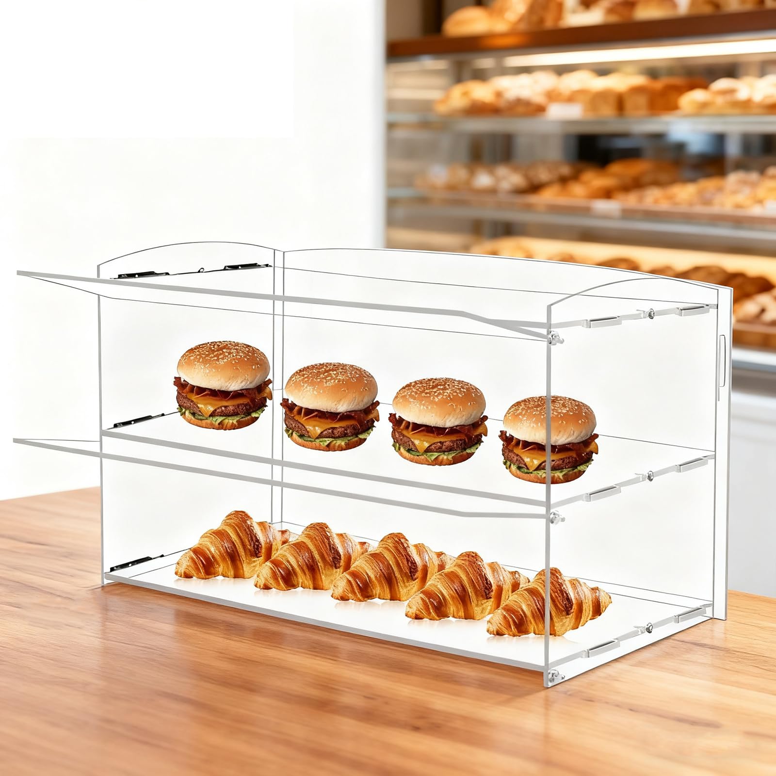 楽天SelectSHOP 岐阜 楽天市場店BAOSHISHAN パン ディスプレイキャビネット スイーツショーケース お菓子ディスプレイキャビネット アクリル製ディスプレイ ケーキスタンド 47.5cm×21.5cm×26cm 防塵 高透過性 モデル／メークアップ/メモラビリア/フィギュリン 喫茶