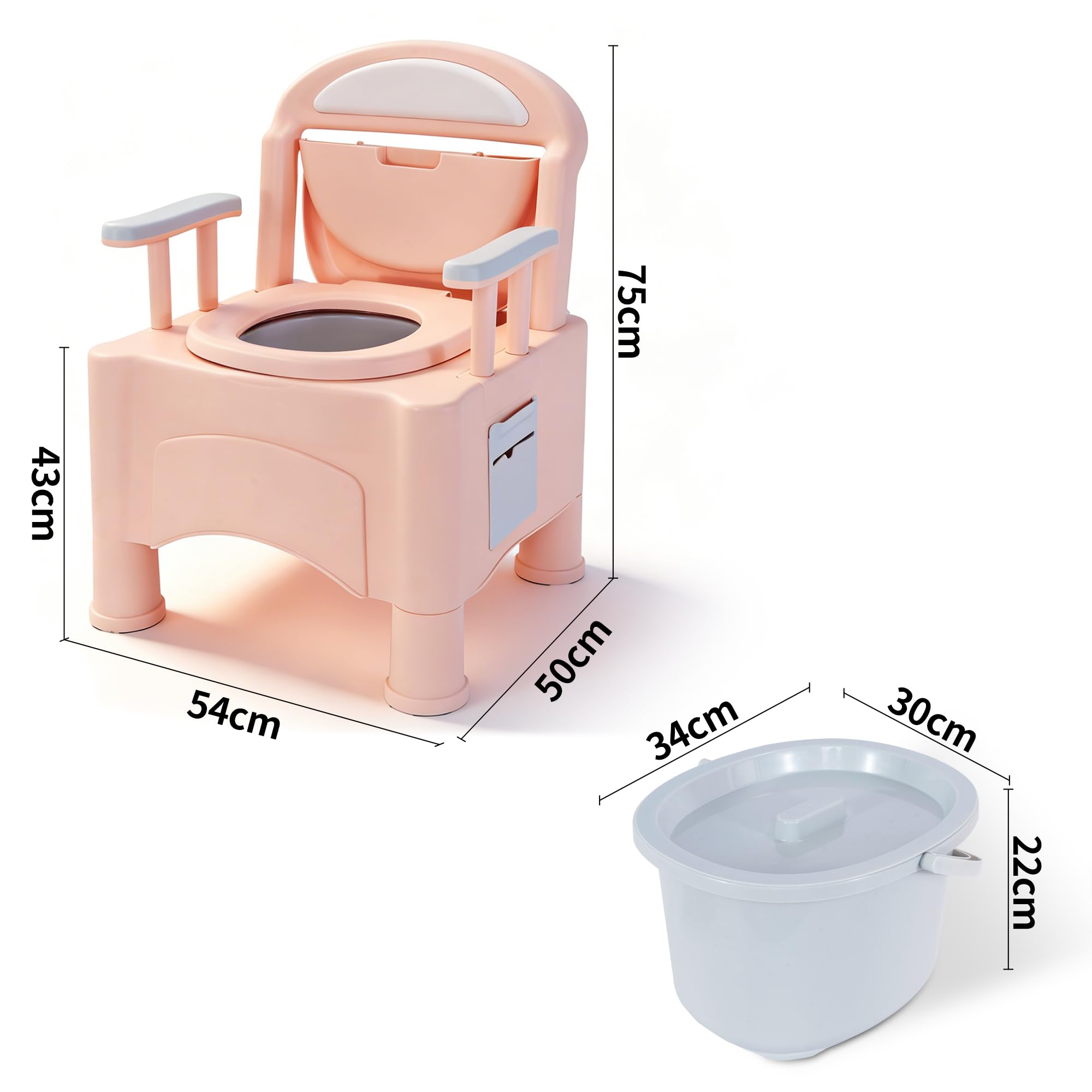 BQKOZFIN 簡易トイレ介護用 ポータブルトイレ 多機能 洋式トイレ 手すり付き蓋付き自家ベッド横仮設トイレ 防災非常用災害用 薄ピンク 適用高齢者 組み立てが簡単 耐荷重100 kg【解体バケツ1個付き、薄ピンク】 makana---10589685 SelectSHOP 岐阜 楽天市場店 サンプル画像2