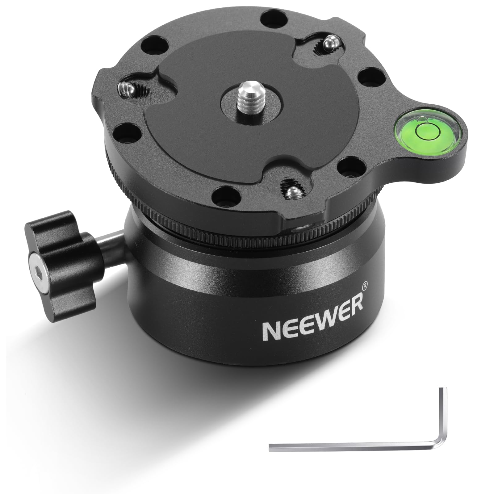 NEEWER 三脚レベリングベース (Φ60mm) カメラ水準器 アルミ製 調整可能な三脚ヘッドプレート 15°/+15°チルト/気泡水準器/1/4" 3/8 "ねじ付き 汎用型DSLRカメラとビデオカメラに対応 GM15