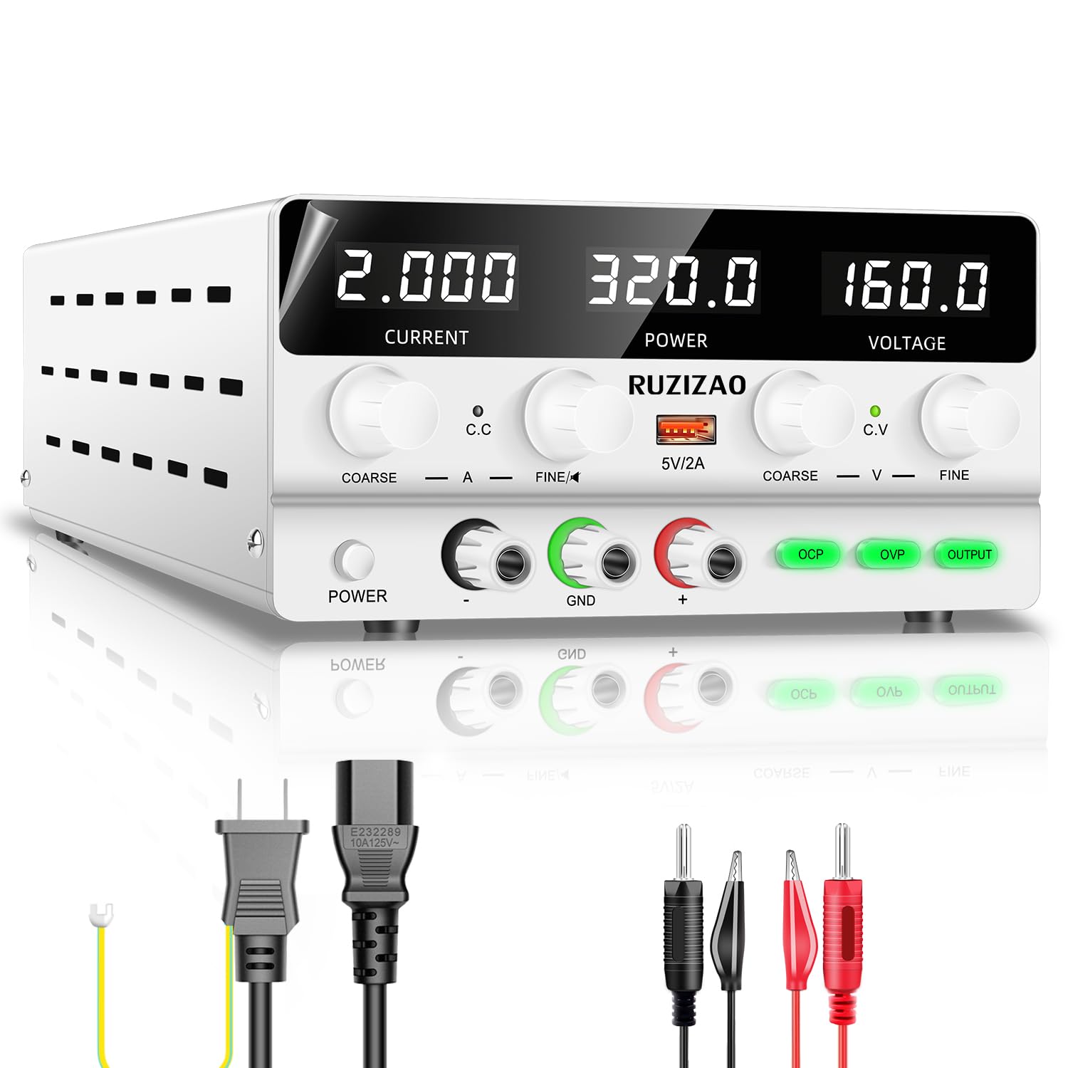 RUZIZAO 安定化電源 160V 2A 300W 4桁電圧電流電力水平スクリーン表示 スイッチング電源 エンコーダ微調整粗調整 DC 可変直流安定化電源 電気制御機器 自動切替 高精度 低雑音直流電源 自動温度制御冷却 テスト 修理 研究 実験室用 バ