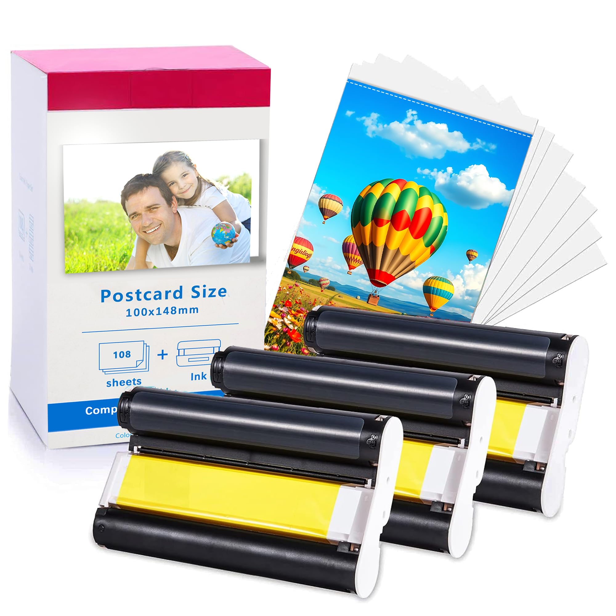 LCL 互換品 KP-108IN キヤノン用 SELPHY CP1300 108枚写真用紙(100x148mm)＆3個インクカセット ハガキ..