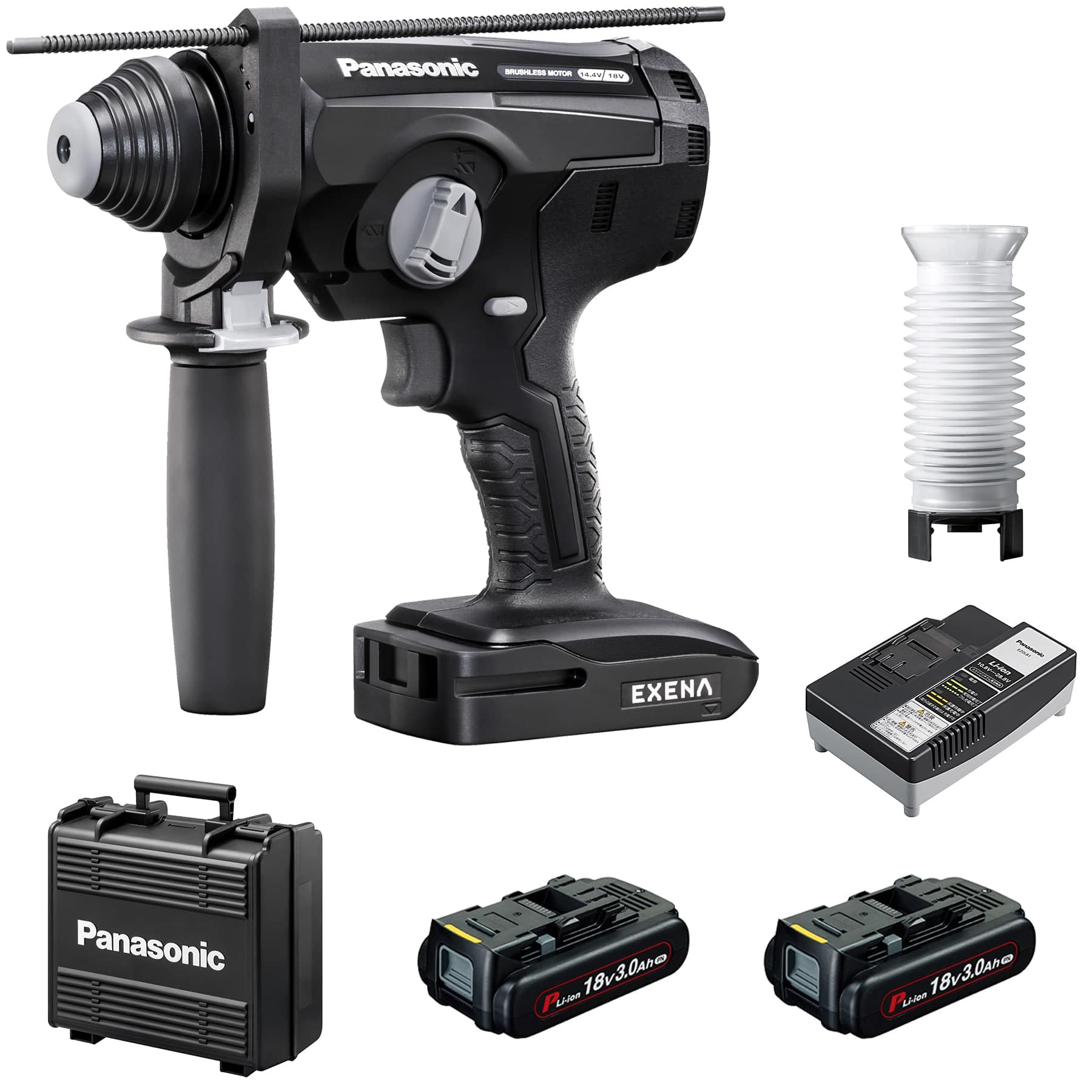 パナソニック 充電ハンマードリル 18V 3.0Ah電池パック×2個/充電器/プラスチックケース付 デュアル (14..