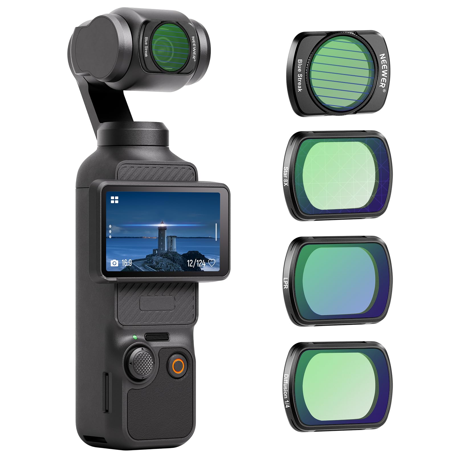NEEWER �������̥ե��륿�����åȥ���ѥ��֥� DJI OSMO Pocket 3 4�ѥå� 8X ������/�֥롼���ȥ꡼�����ʥ��ե��å�/�����㸺/�֥�å��Ȼ� 1/4 �ե��륿�� ¿�إ����ƥ���HD���إ��饹