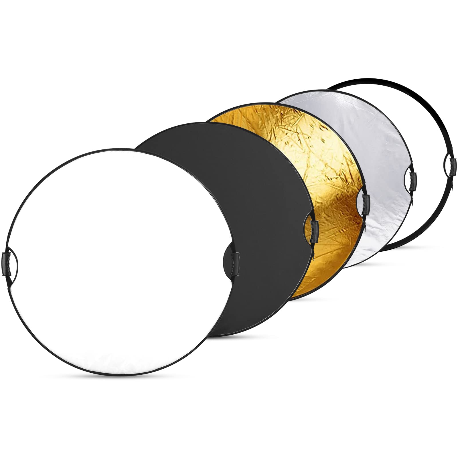 NEEWER 43"/110cm ライトレフ板 ハンドルグリップ付き 3/8"スレッド 5in1折りたたみ式丸型ディフューザー 半透明/シルバー/ゴールド/ホ..