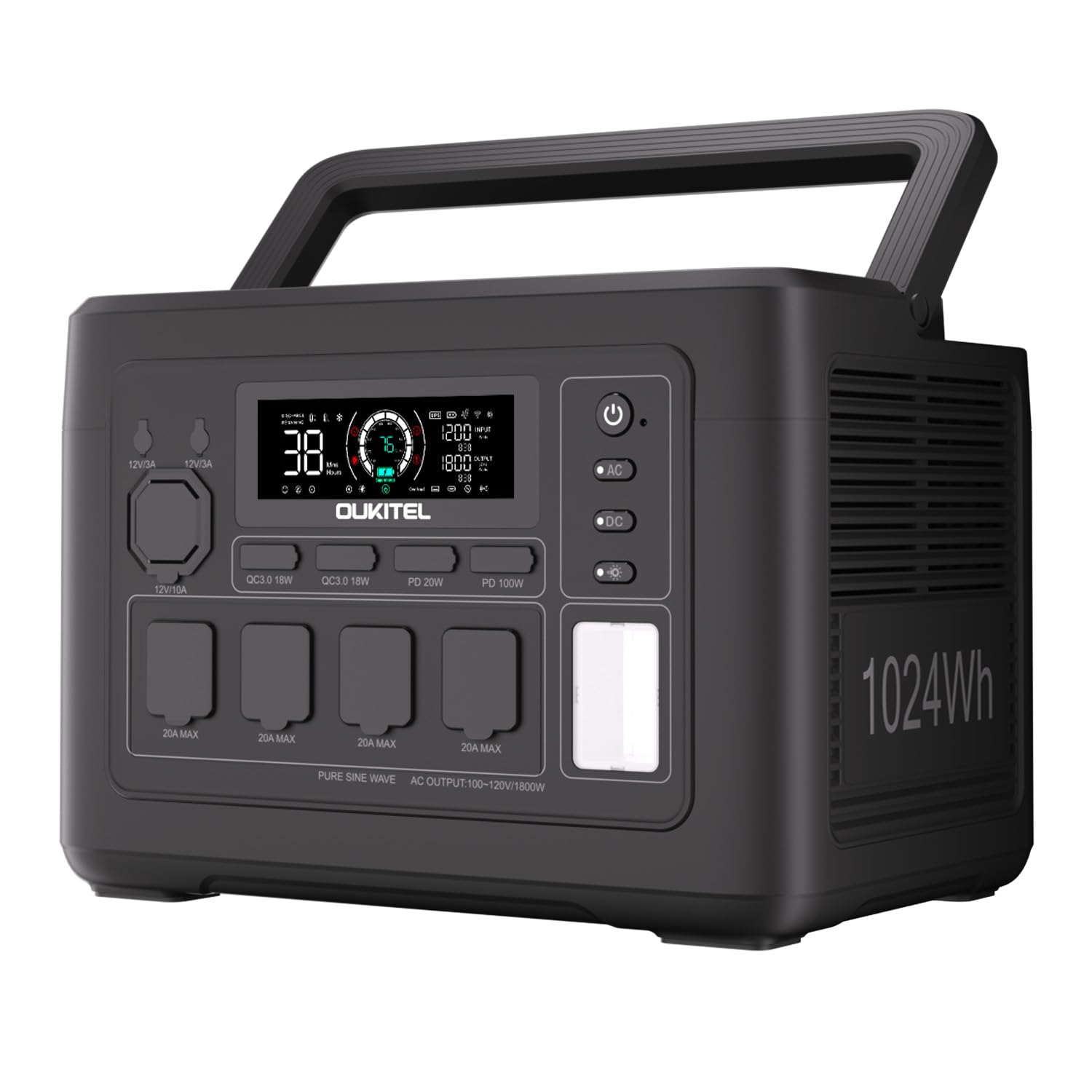 楽天SelectSHOP 岐阜 楽天市場店OUKITEL P1000 PLUS 1024Wh大容量 ポータブル電源 出力1800W（瞬間最大3600W） 60分満充電 スマホ遠隔操作 リン酸鉄 AC100V 純正弦波 アウトドア キャンプ 車中泊 節電対策 防災グッズ 地震停電非常用緊急電源 ソー