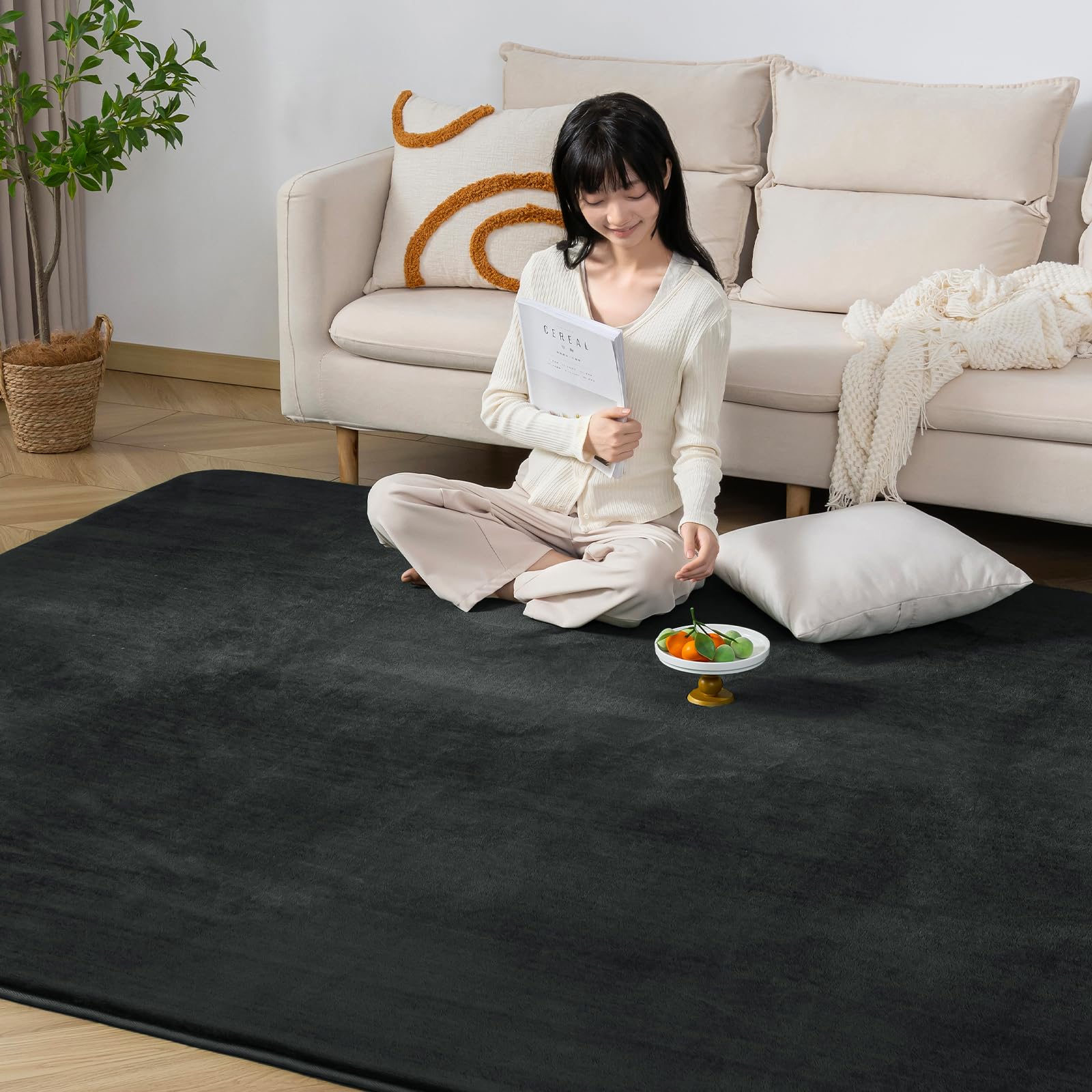 Keusnix ラグ カーペット 高反発 ラグマット 極厚25mm 絨毯 厚手 200x250cm 3畳 滑り止め付 抗菌・防ダニ加工 オールシーズン快適 リビングマット ふわっと手触り じゅうたん こたつマット 床暖房・ホットカーペット対応 ブラック