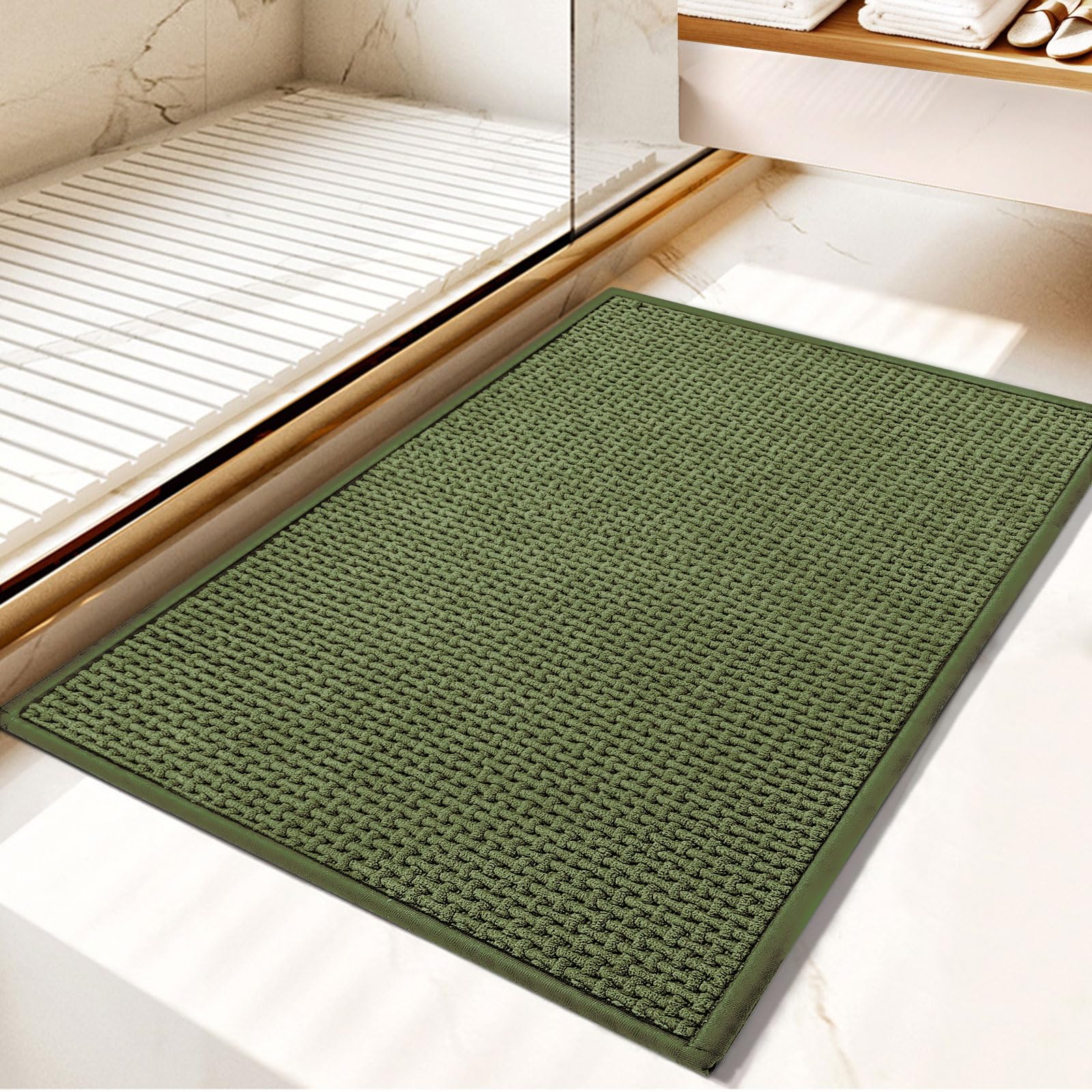 MOSISO バスマット シェニール バスルーム ラグ、16インチx24インチ(約40cmx60cm)、滑り止め プラッシ..