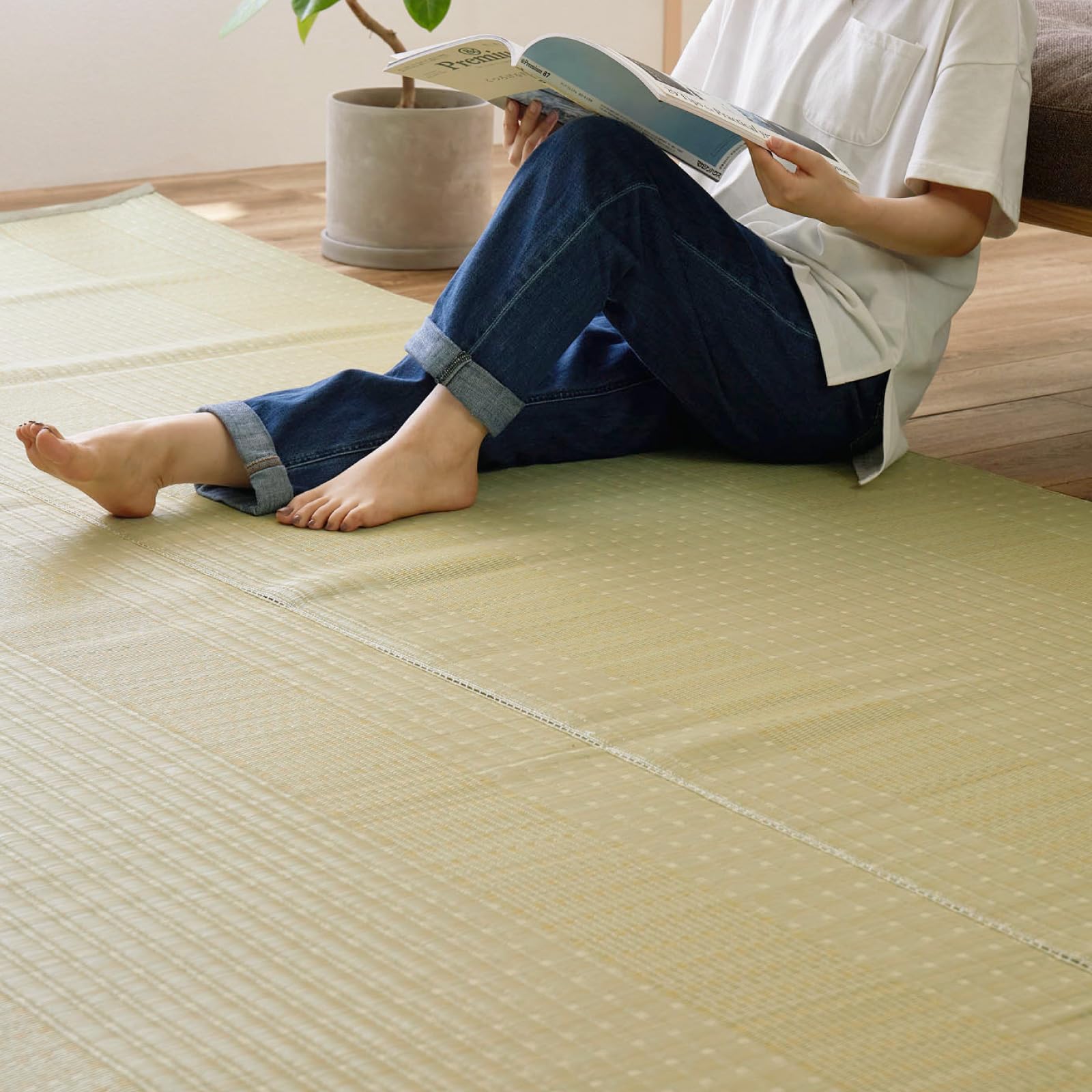 萩原(Hagihara) 洗える い草風カーペット 涼風 グリーン 本間2畳 約191×191cm 上敷き ラグ 子供部屋 保育園 ペット 日本製