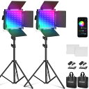 NEEWER 2パック660 PRO RGB LEDビデオライト アプリコントロール 9種類照明効果 360°フルカラー、50W調光可能 二色 3200K・5600K CRI97+ ライトスタンド付き 正放送/ゲーム/ズーム/YouTube/写真撮影用