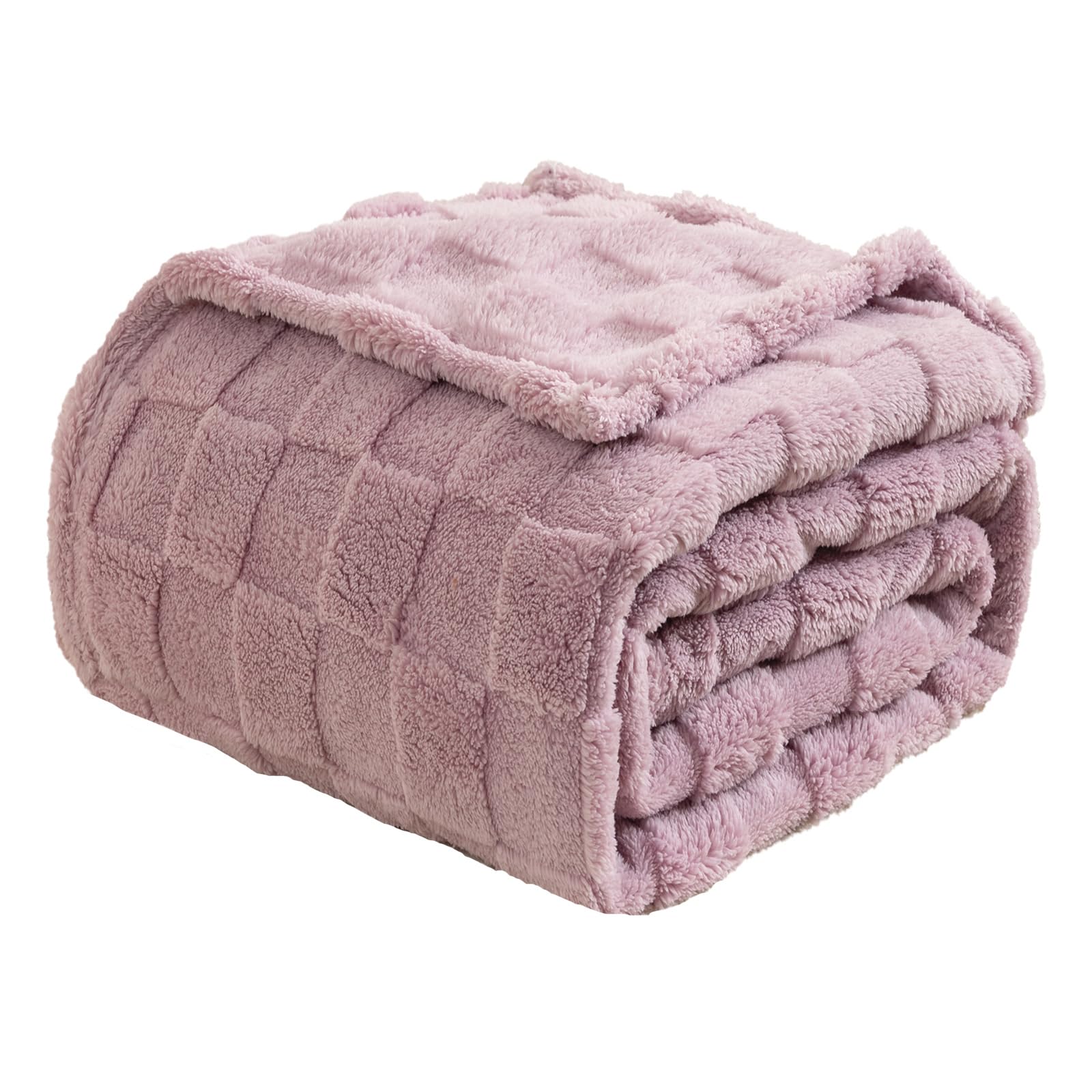 Mokoya 毛布 クイーン 200x230cm おしゃれ ブランケット チェック柄 もこもこ フリース 暖かい 掛け毛布 柔らかい 通年使用 Blanket (紫)