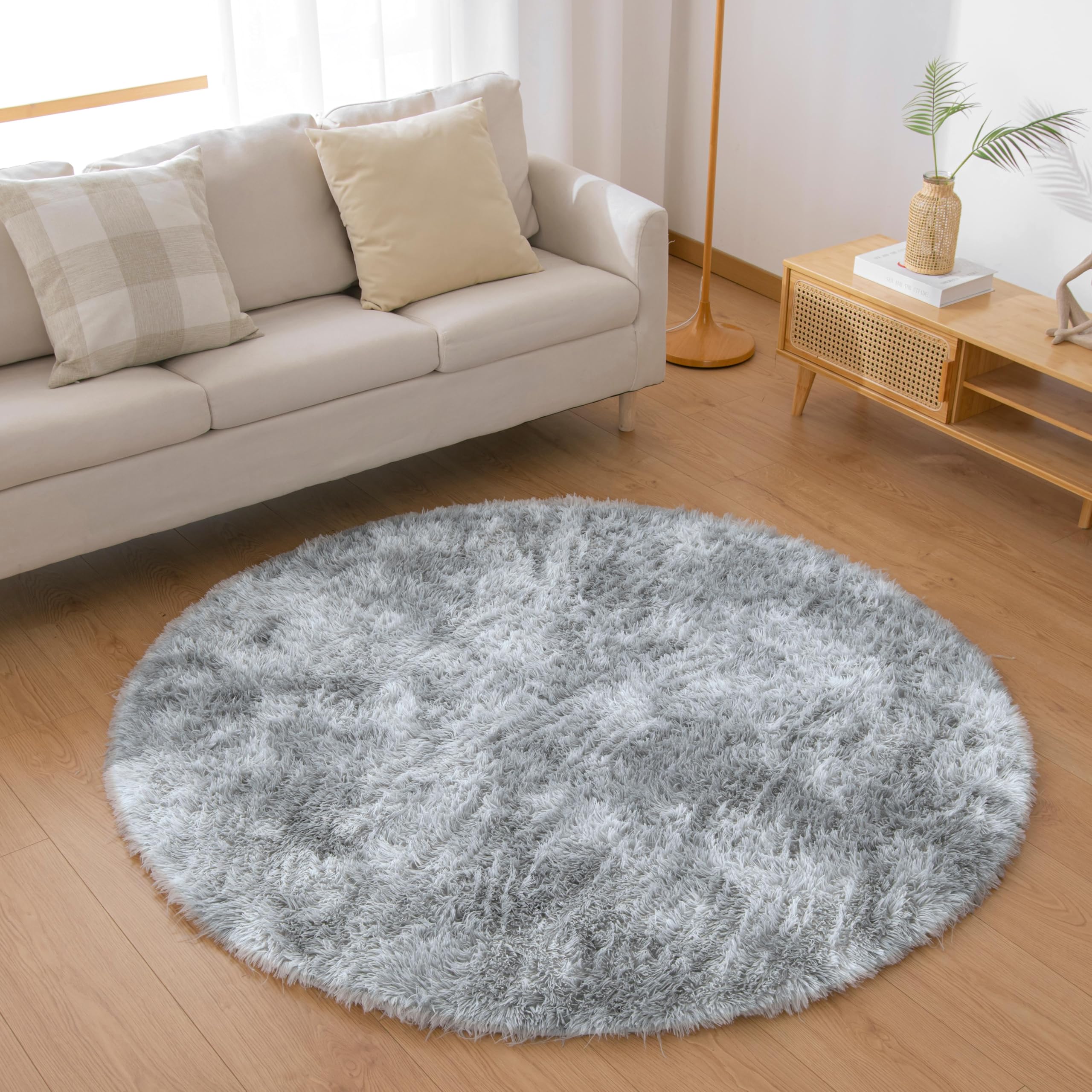 Matdeco ラグ カーペット シャギーラグ 円形 直径150cm 洗えるラグ ラグマット 滑り止め 防音絨毯 ふわっと手触り オールシーズン リビング用 じゅうたん 柔らかい (グレー, 円形直径150cm)