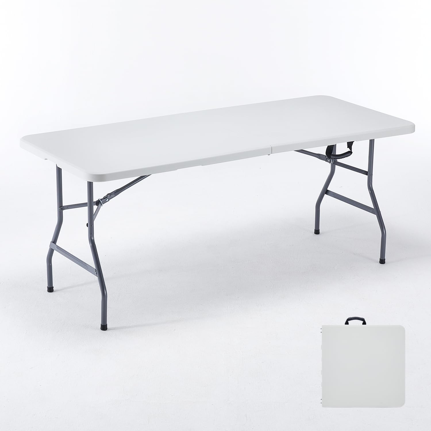BOOSDEN アウトドア テーブル 折りたたみ 180x74x75cm 作業テーブル 大きめ 机 組立不要 ダイニングテーブル 持ち運び 食卓 リビング 室内/屋外 イベント ホワイト