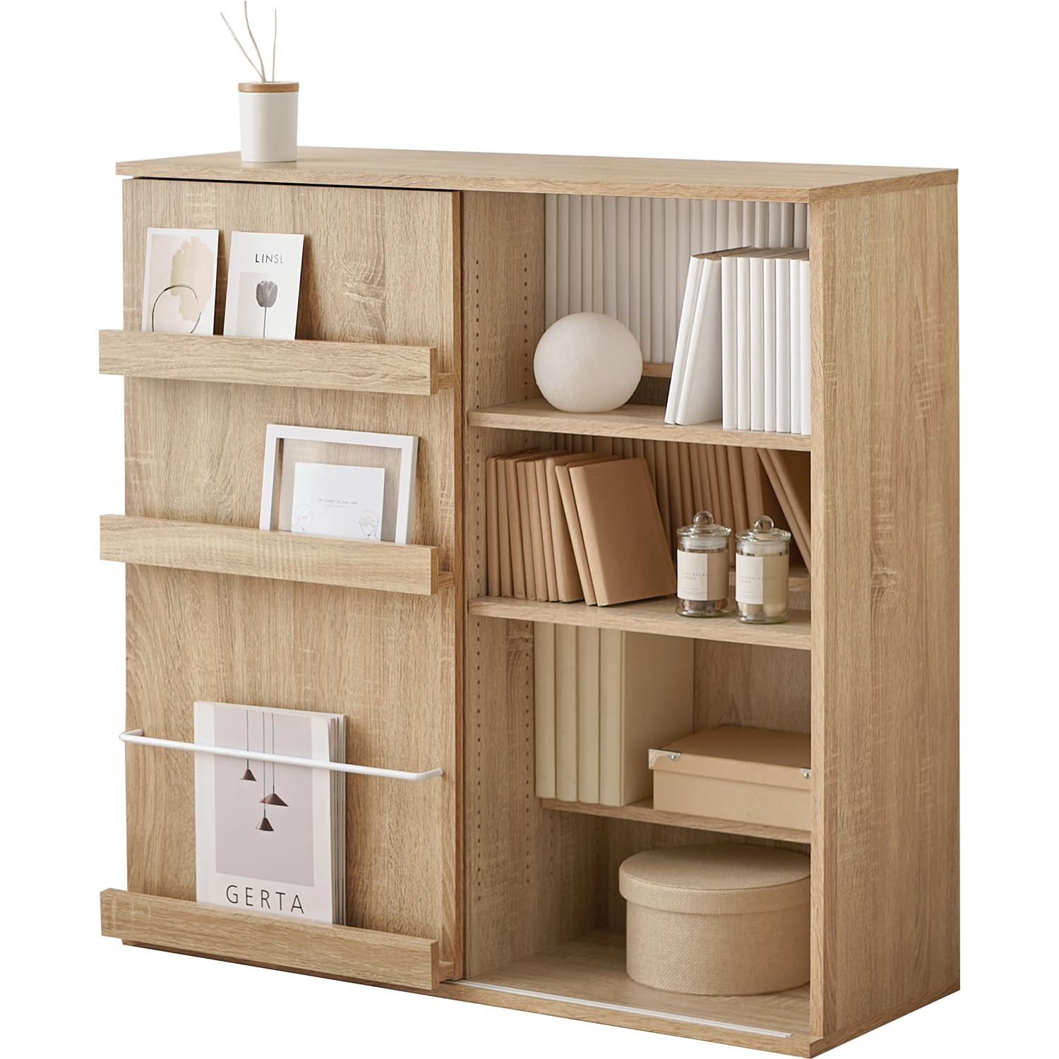 萩原 収納 コミックラック 大容量 推し活 【 コミック収納 約 400冊 】 薄型 可動棚 スライド棚 付き 幅90.5 奥行 137 高さ90.5 ナチュラル VKB-7272NA