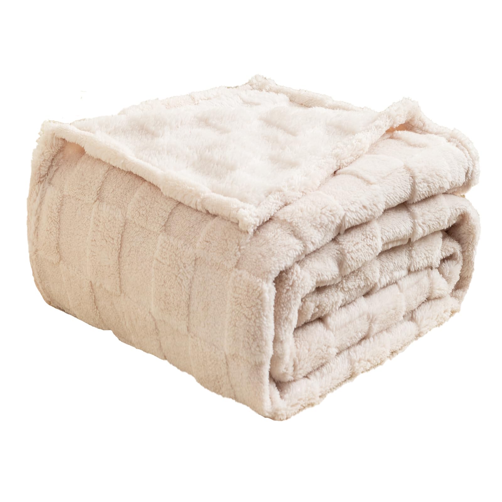 Mokoya 毛布 ダブル 180x200cm おしゃれ ブランケット チェック柄 もこもこ フリース 暖かい 掛け毛布 柔らかい 通年使用 Blanket (白)