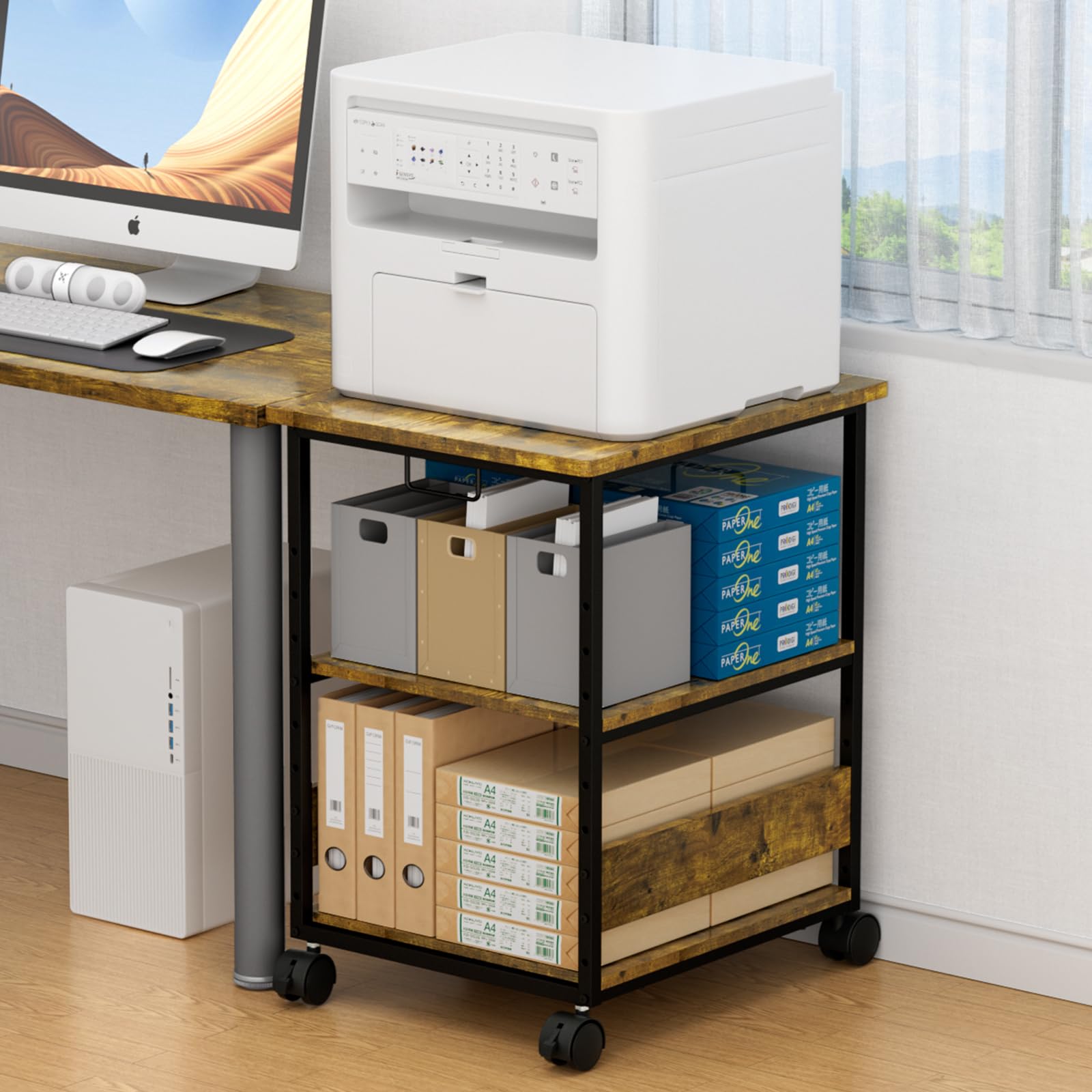 MIYOKI プリンター台 プリンタラック キャスター付き 幅60 奥行50cm 高さ70cm 総耐荷重90kg A3 A4対応 ..