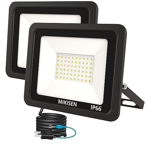 MIKISEN led 投光器 作業灯 看板灯 50w 電球色 6000LM 3000K 600w相当 1.8コード IP66防水 アース端子..