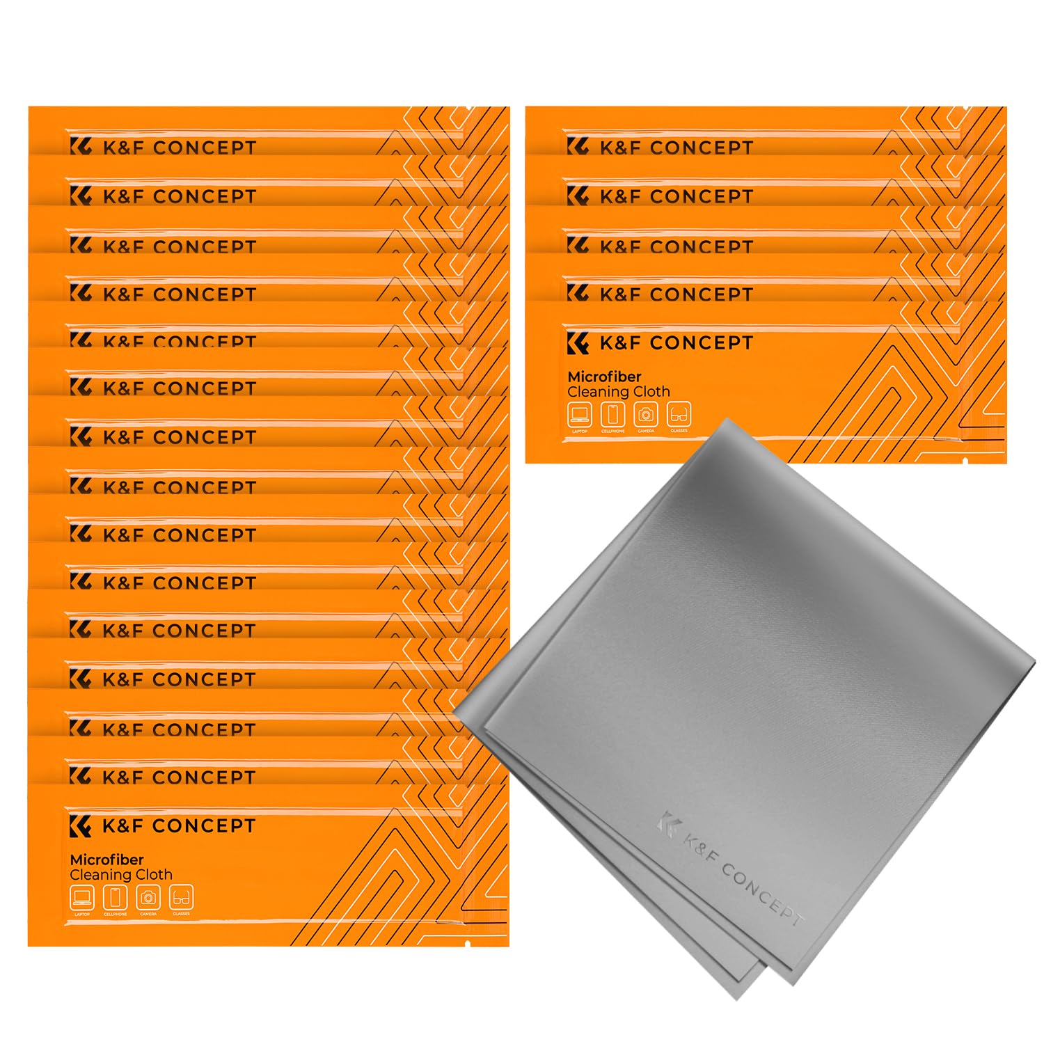 K&F Concept クリーニングクロス 20枚入り 15cmx15cm マイクロファイバー メガネ拭き クロス 個別真空..
