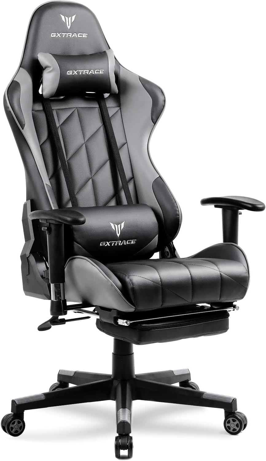 GXTRACE ゲーミングチェア オフィスチェア ゲーム用 デスクチェア パソコンチェア オットマン付き 人間工学 165度リクライニング機能 ハイバック テレワーク椅子 PCチェア (Gray)