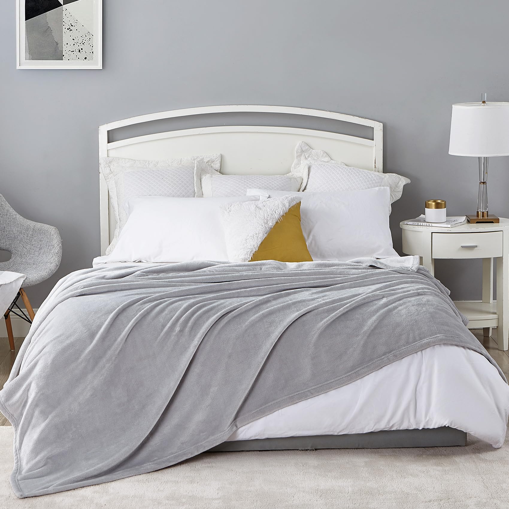 Hansleep 毛布 もうふ 夏用 ダブル ブランケット 大きめ 200x220cm 大判 アイスグレー マイクロファイバー 柔らかく 肌触り フランネル 洗える 軽量 静電防止 四季適用 (200x220,アイスグレー)