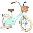 【Glerc】Little Molly 女の子子供用自転車 可愛いキッズバイク 乗り練習 低学年 幼児 貼り紙DIY 三輪自転車 柔らかいサドル 藤カゴ付き 取り外し補助輪付き 4~9歳 レトロシンプルマカロンカラー 18インチ ミント色
