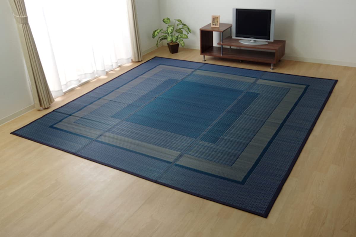 Rakuten - イケヒコ い草花ござカーペット 純国産 ランクス ネイビー 174×174cm江戸間2畳 4131502