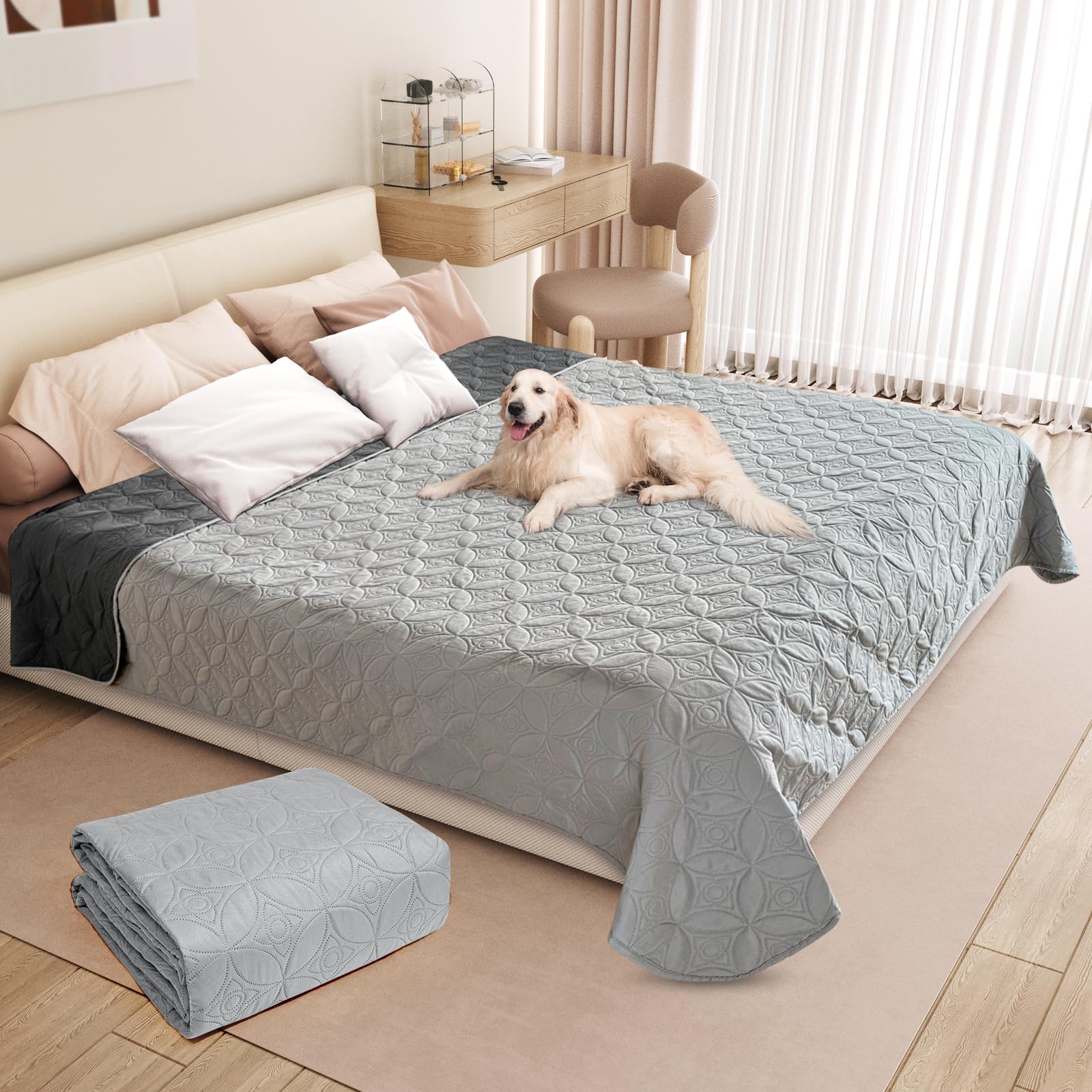 LOOBANI 防水カバー ベッド ソファー 防水シーツ 防水シーツ シングル ダブル ベッドカバー 防水 犬 猫用 防水シーツ 防水 漏れ防止 両面使用 オールラウンドカバー 繰り返し使える 噛み耐性 速乾 防ダニ 制菌 大判 おねしょシーツ 尿失禁 ペ