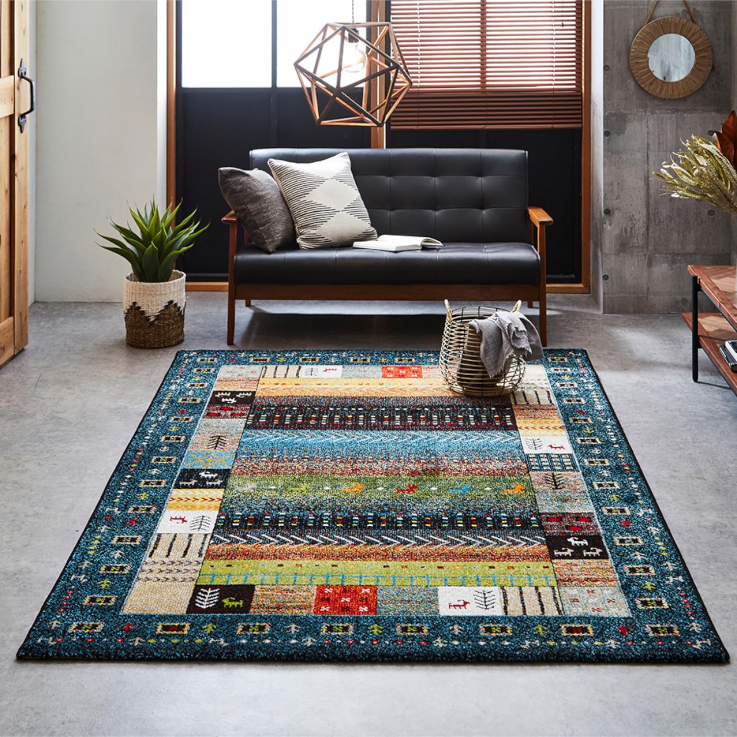 イケヒコ ラグ カーペット ウィルトン 織り 絨毯 輸入ラグ 長方形 単品 イビサ ネイビー 約160×230cm 厚み 約11mm トルコ製 抗菌 防臭 消臭 へたりにくい 耐久性 リビング ファミリー ホットカーペット対応 床暖房対応 洗濯不可 ギャベ