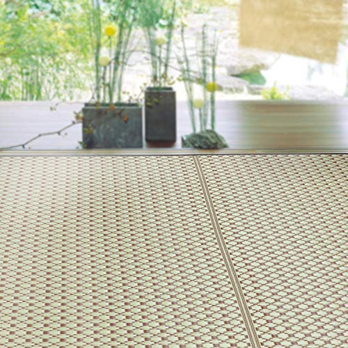 萩原 PP柄上敷き ブラウン 江戸間4.5畳 「ルイス」 い草風 ラグ 柄上敷き 花ござ 水洗いOK(3)