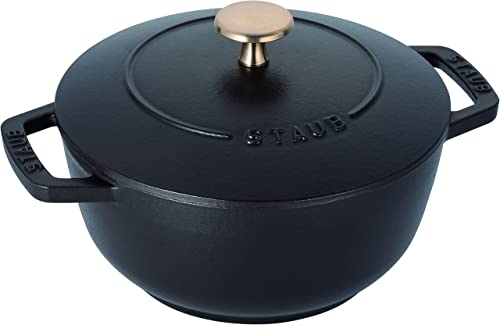 ストウブ(Staub) 「 ワナベ ブラック M 18cm 」 両手 鋳物 ホーロー 鍋 炊飯 2合 IH対応 【日本正規販売品】 Wa-NABE 40501-005