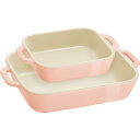 staub ストウブ 「 レクタンギュラー ディッシュ (14×11cm / 20×16cm) 2点セット マカロンピンク 」 セラミック セット グラタン皿 ...