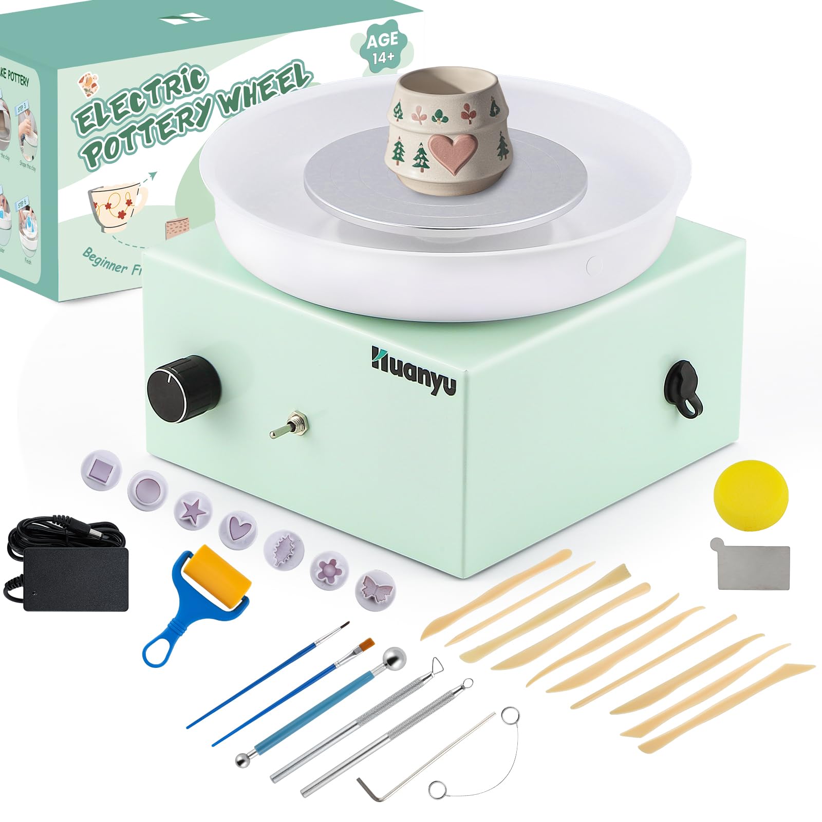 Huanyu 電動ろくろ ミニ 陶芸ホイールマシン 無段変速 0-2000r/min ロクロ径10cm 小型 100-240V 24W 26..