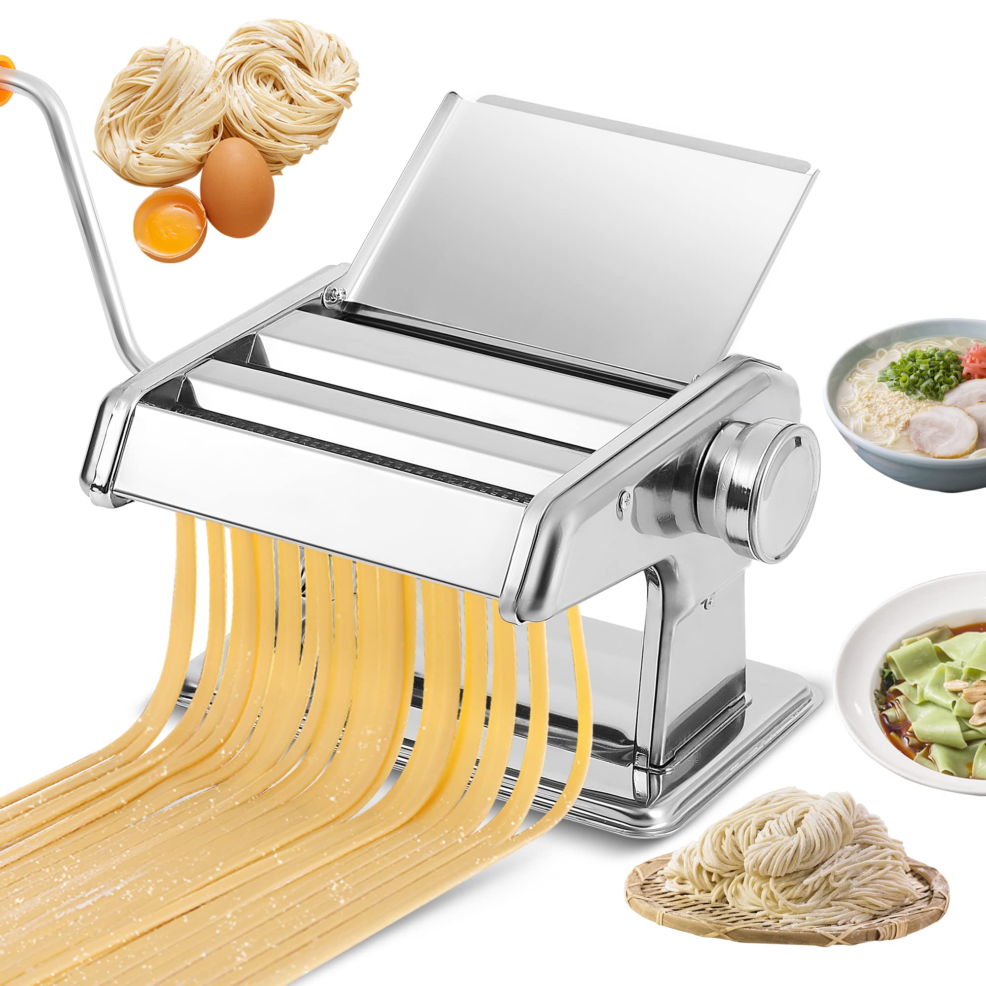 Hanchen パスタマシン 手動 2-3mm/4-5mm 2種類太さ 6段階厚み調整 製麺機 洗浄しやすい 操作簡単 ヌー..