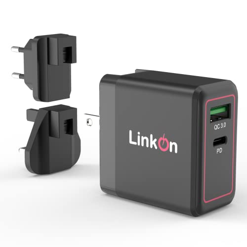 LinkOn Ganius 65W壁の充電器GaN Tech 65W USB-C PD3.0 PPSと18W USB-A QC4.0 MacBookサムスンギャラクシーノートS10 S20ポータブルラップトップトラベル電源アダプターの交換