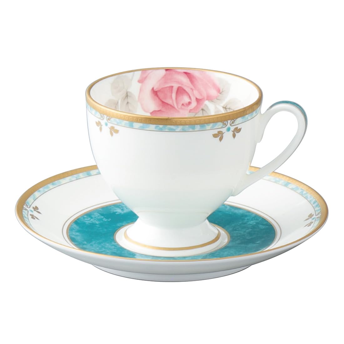 NARUMI(ナルミ) カップ ソーサー カレス 210cc グリーン 花柄 バラ 華やか 上品 おしゃれ かわいい プレゼント コーヒーカップ 日本製 ギフト箱入り 52560-20857