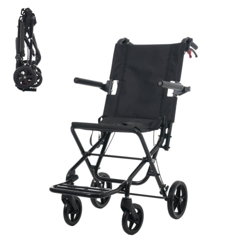 Rakuten - オーエスジェイ(OSJ) 車椅子 折畳み 介助型 自立できる 軽量 コンパクト ノーパンクタイヤ 折りたたみ 収納可能 超軽量 安全ベルトつき 背面ポケット 外出用 旅行用 ブラック