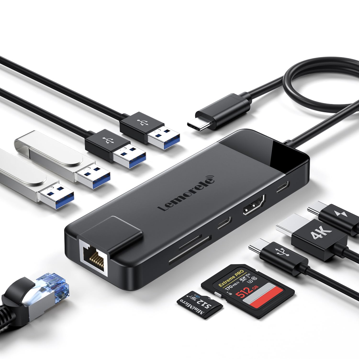 Rakuten - Lemorele ドッキングステーション USB C ハブ 10-in-1 USB Type-c 変換アダプタ usb c hub MacBook Pro 、MacBook Air 、iPad Pro、Surface Pro 、Galaxy Book、Ch