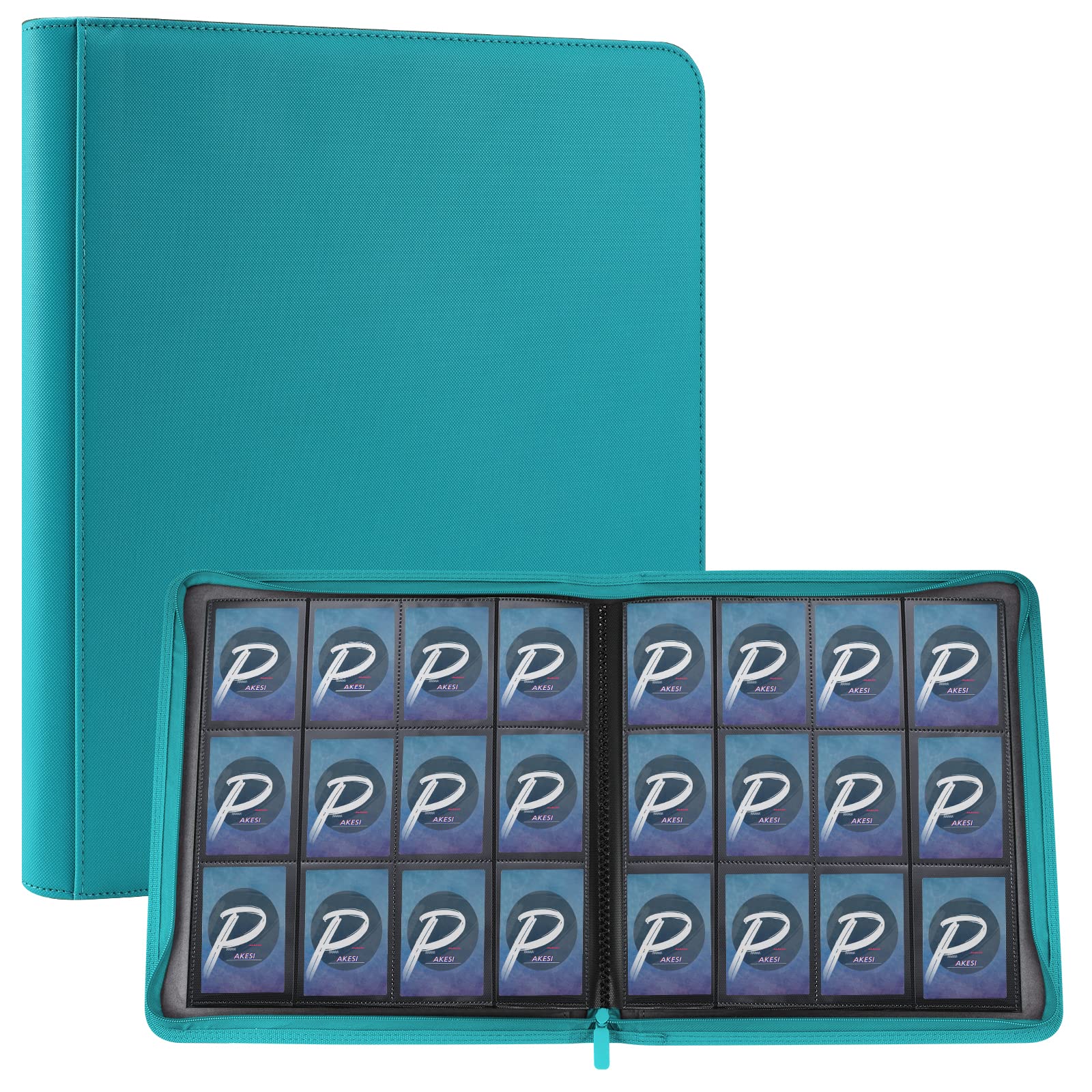 PAKESI12ポケットトレーディングカードアルバム480収納インナページカードPUカード収納両面側装着PP他カード(青)