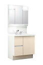 LIXIL(リクシル) INAX 洗面化粧台 セット J1シリーズ シングルレバーシャワー水栓 引出タイプ 寒冷地仕様 ライトベージュ 間口750mm J1HT1-755S(8)YN/HV2H & 3面鏡全収納タイプ LED くもり止めコート MD7X3-