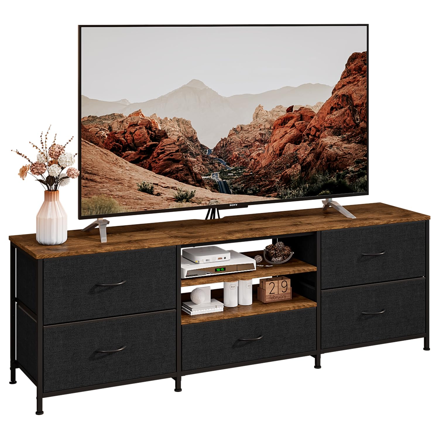 楽天SelectSHOP 岐阜 楽天市場店「Humrriet」テレビ台 ローボード テレビボード tvボード tv台 ロータイプ ワイド ナチュラル 木製 大容量収納スペース 32-65型対応 5引出し付き 防水 耐磨 高耐荷重 リビング向け ブラック 140*30*50cm
