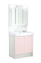 LIXIL(リクシル) INAX 洗面化粧台 セット D7シリーズ シングルレバー洗髪シャワー水栓 扉タイプ 寒冷地仕様 パステルピンク 間口750mm D7N5-755SYN-W/HP2W & 3面鏡全収納タイプ LED MD7X3-753TYJ