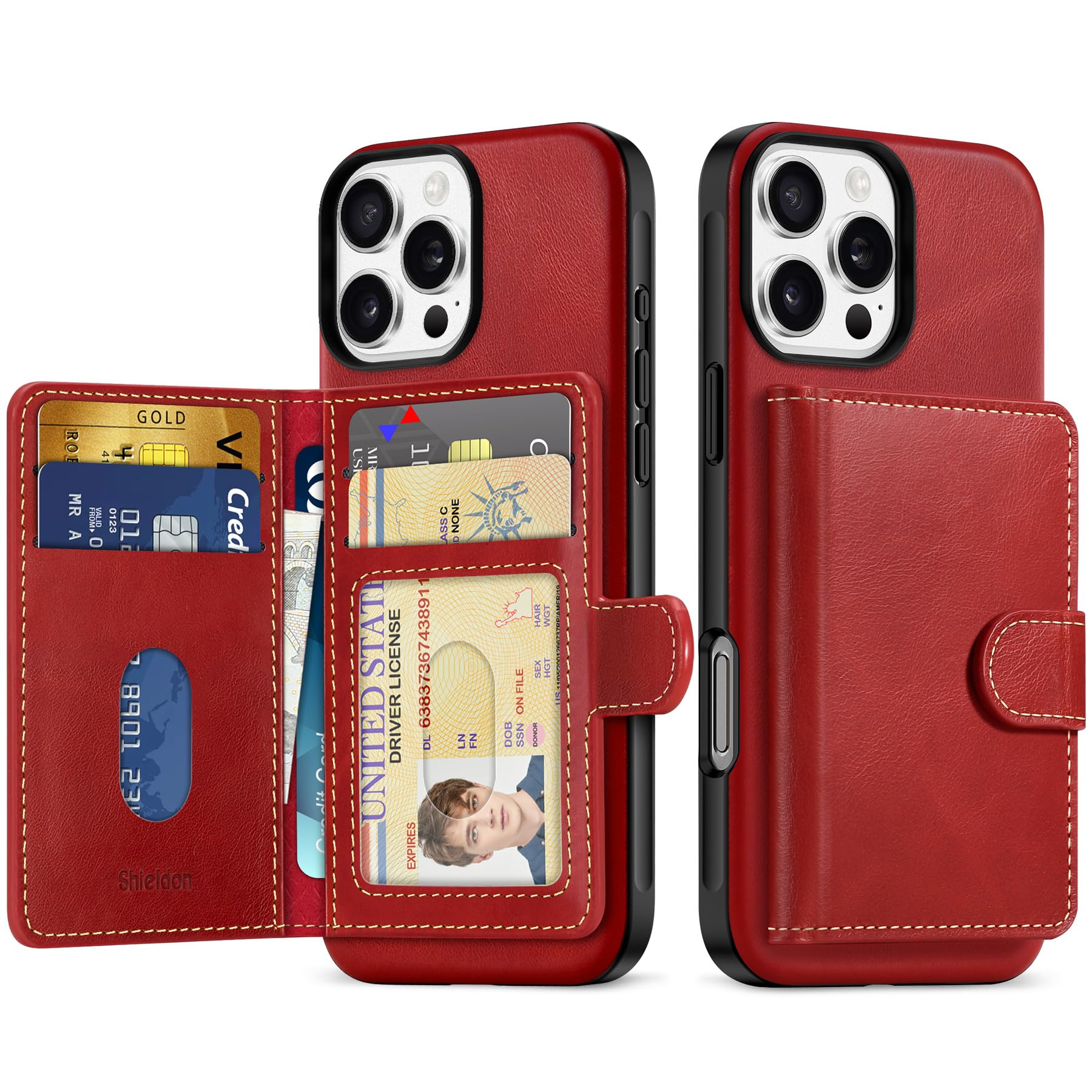 SHIELDON iPhone 16 Pro Max 対応 財布型ケース 本革レザー ウォレット付き 分離不可 6枚カード収納 [RFIDブロッキング] 背面保護 あいふぉん16 プロマックス 対応ケース 滑り止め 指紋防止 携帯便利 アイホン16 Pro