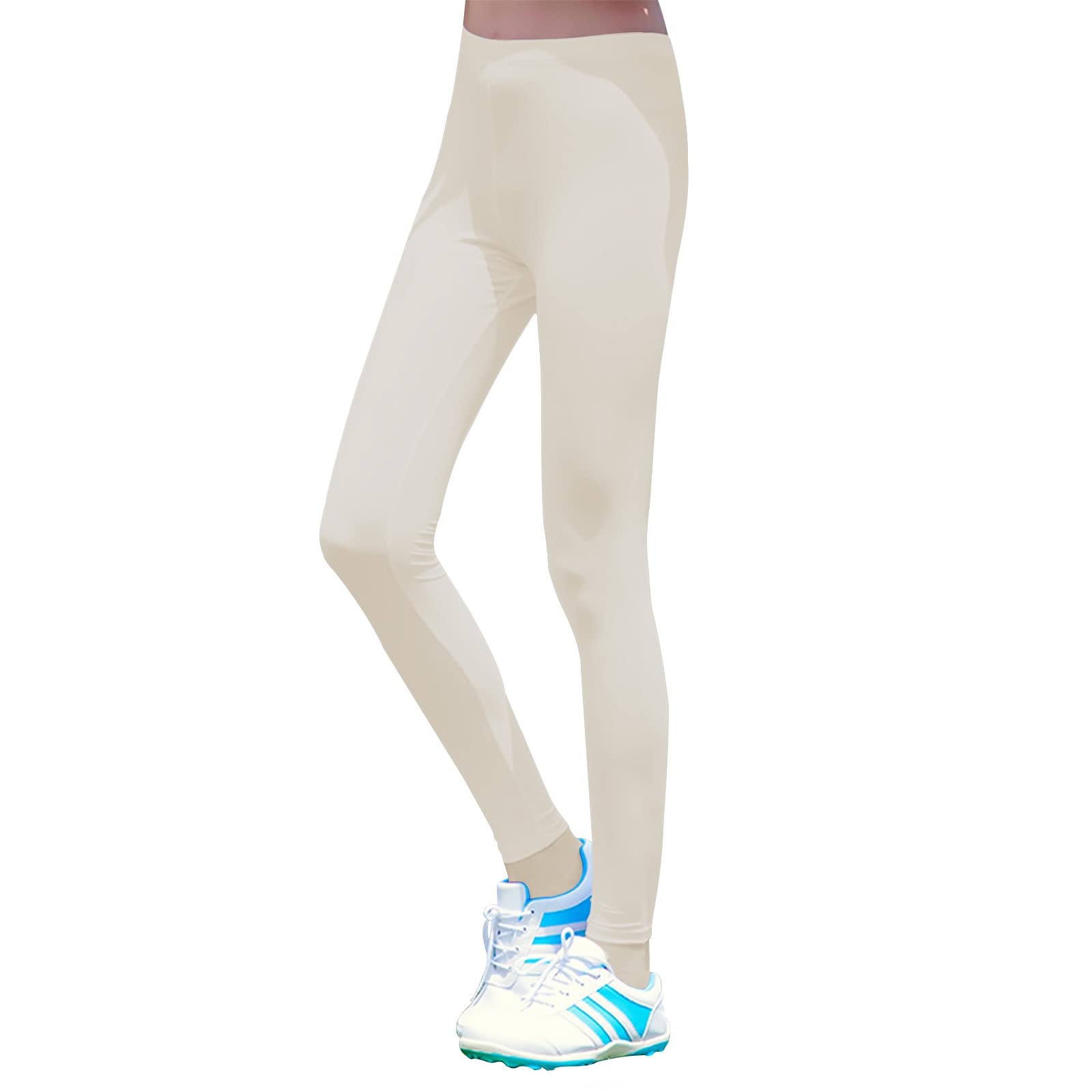 [IFEND] ゴルフ レギンス uvカット レディース 夏 ひんやり 冷感 日焼け対策 トレンカレギンス ストレッチ 速乾 アイスシルクボトムス サンパンツ 美脚レディース 熱中症対策 九分丈（肌色、L）