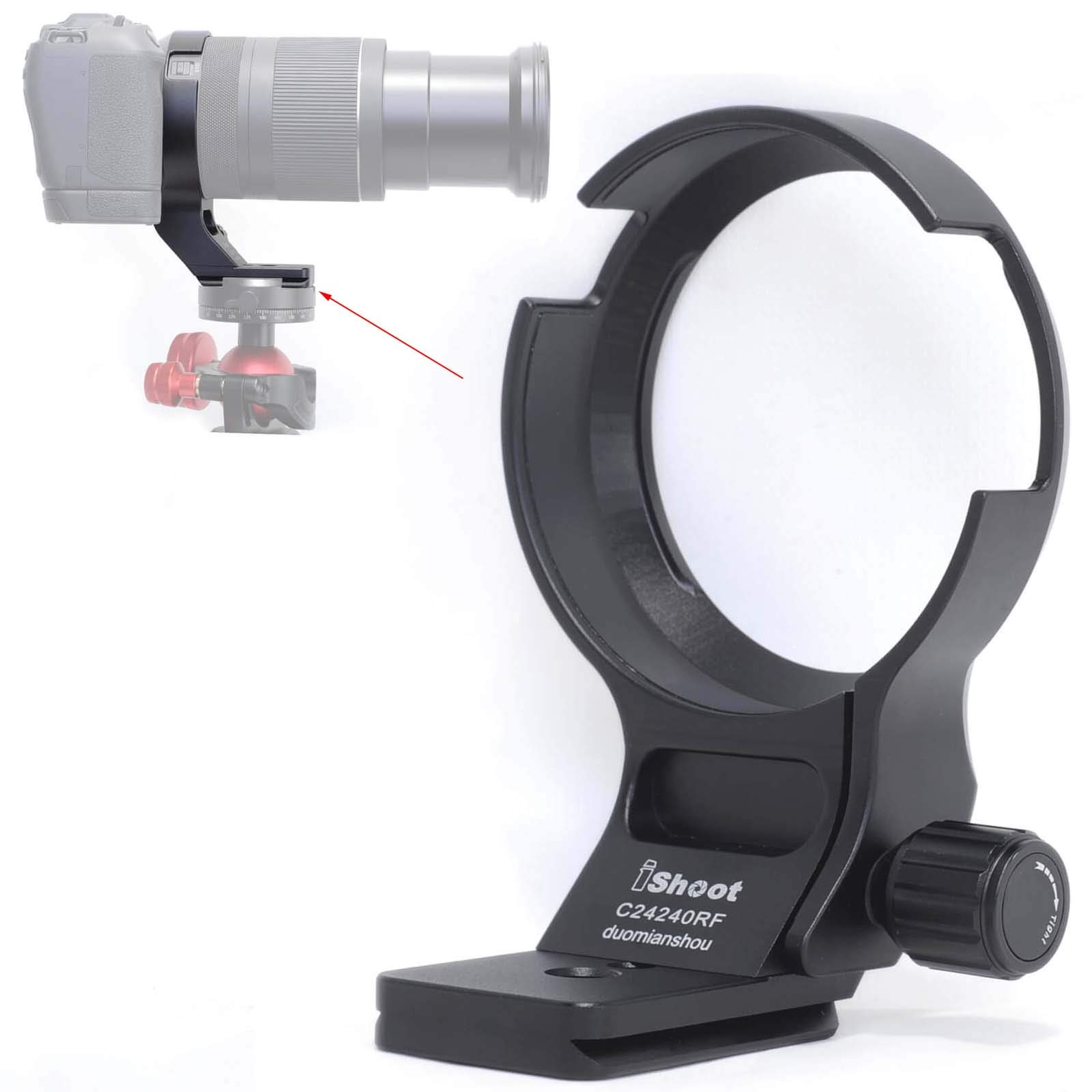iShoot レンズのリング式三脚座、レンズサポート襟、三脚マウントリング, キヤノン Canon RF 24-240mm f/4-6.3 IS USM のために， ボトムは Arca-Swiss タイプのクイックリリースプレート, 1/4 "と 3/8"