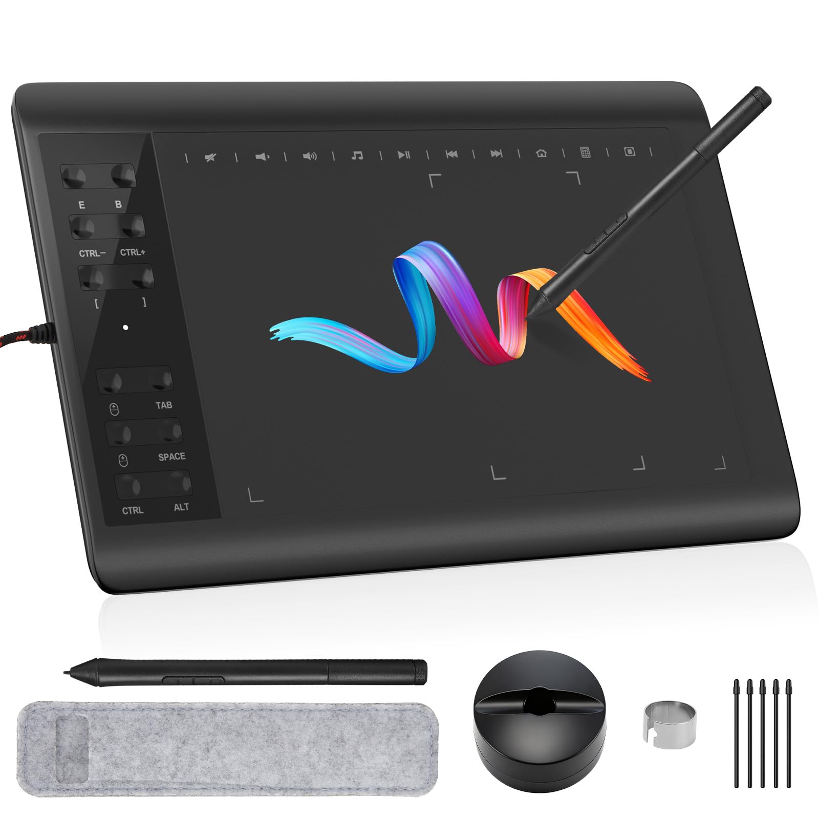 AGPTEK ペンタブレット 10 x 6インチ 板タブ スマホ対応 Windows/Mac/Android対応 8192レベルの筆圧感知 電池不要ペン 絵描き イラスト・デザイン・オンライン授業用 (ブラック)