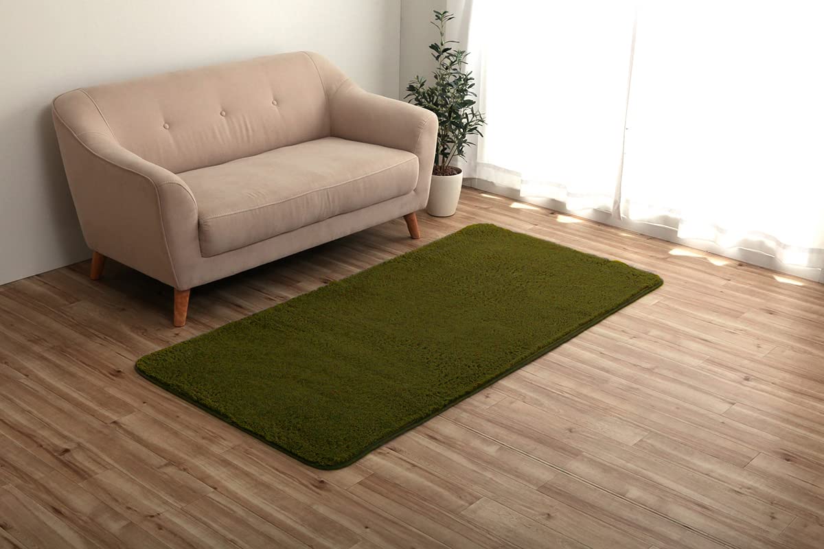 Rakuten - イケヒコ ラグ カーペット マット 長方形 フィリップ2 畳み オリーブ 約90×185cm 洗濯機対応 フィラメント 無地 クッション 通年 オールシーズン #1280600211103