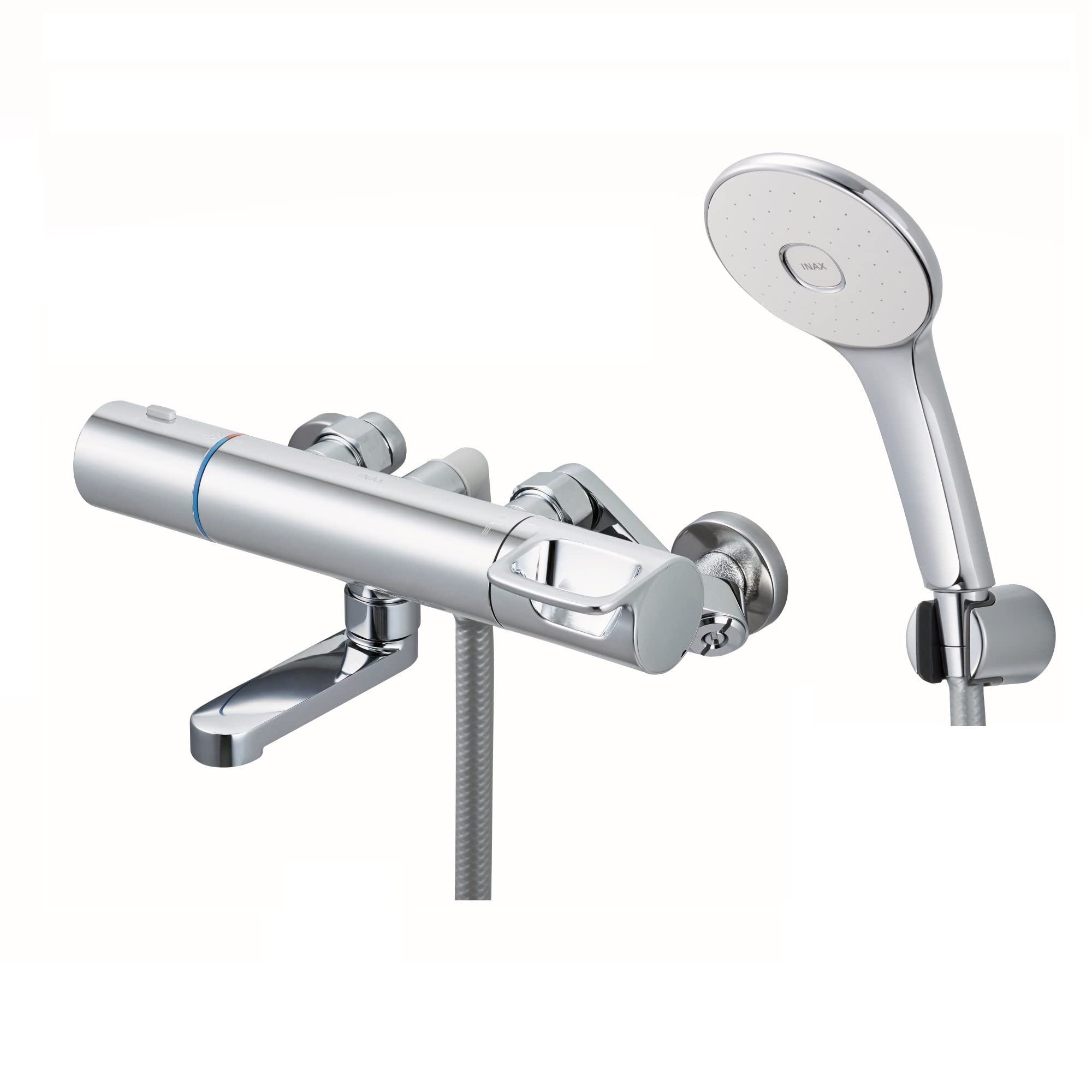 LIXIL(リクシル) INAX サーモスタットバス水栓 メッキハンドル・メッキエコアクアシャワー 短尺吐水口(..
