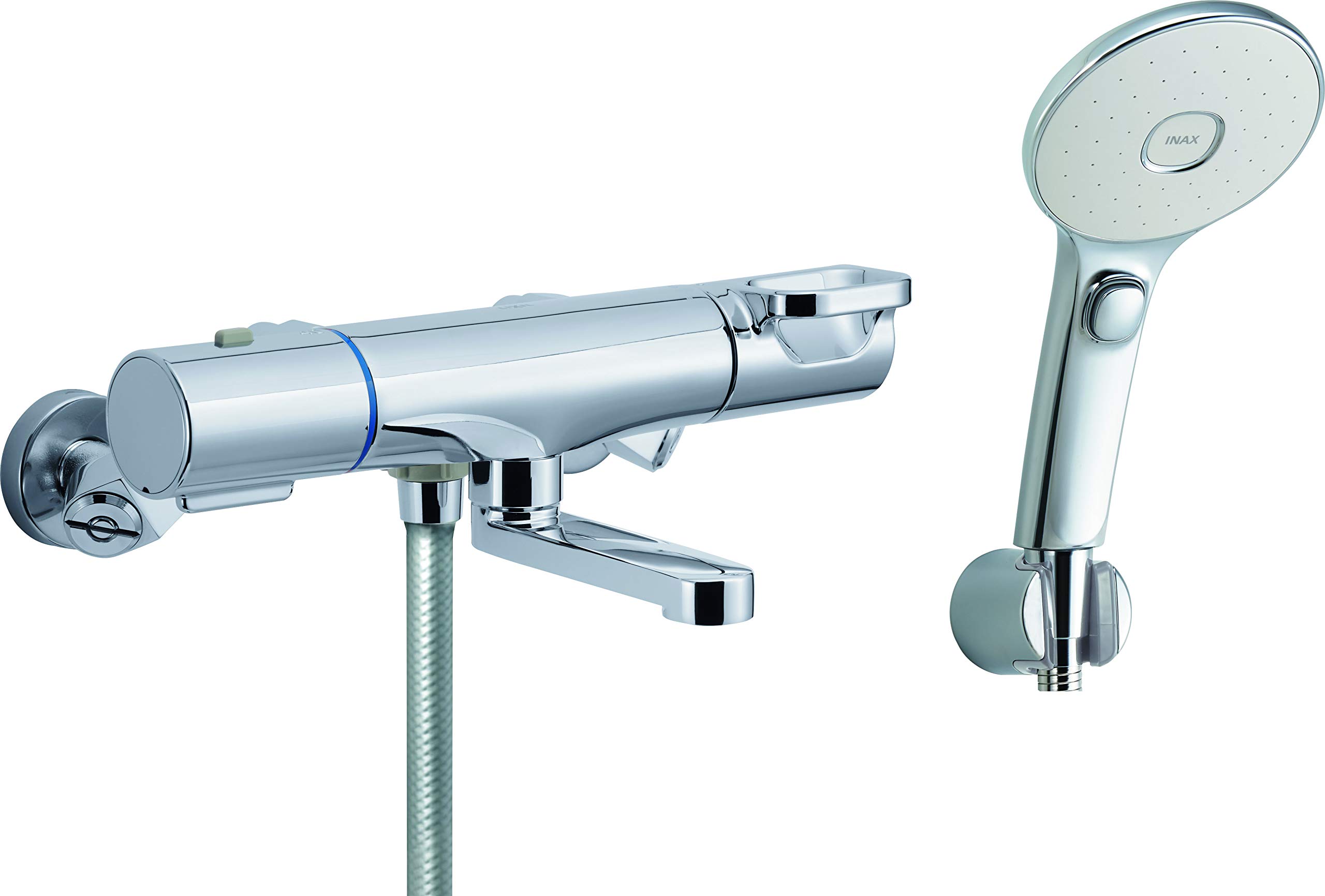 LIXIL(リクシル) INAX サーモスタットバス水栓 メッキハンドル・メッキエコフルスイッチシャワー 短尺..