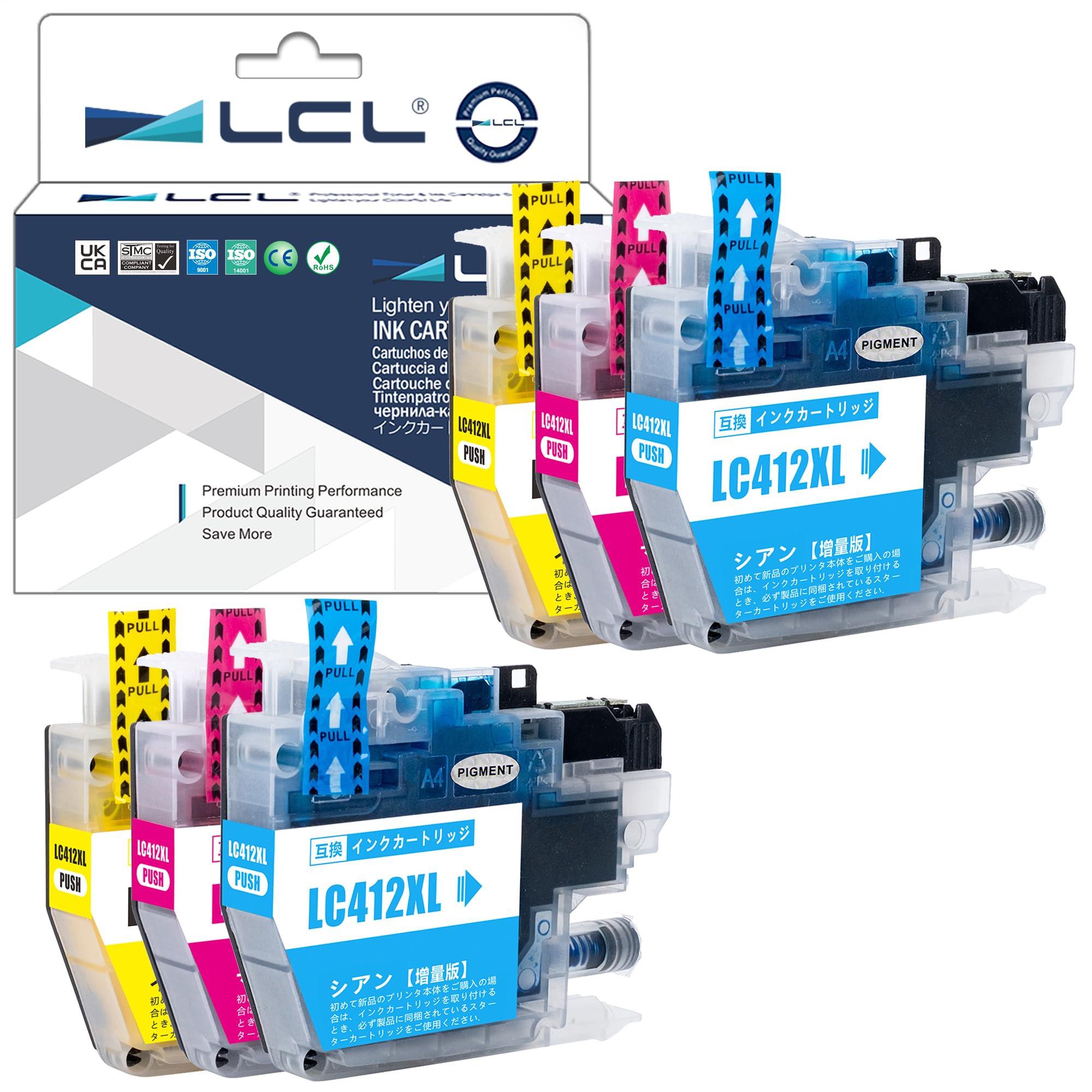 Rakuten - LCL Brother用 ブラザー用 LC412 LC412XL LC412XLC LC412XLM LC412XLY 顔料 (2*3色セット) 互換インクカートリッジ 対応機種：Brother MFC-J7300CDW MFC-J7100CDW
